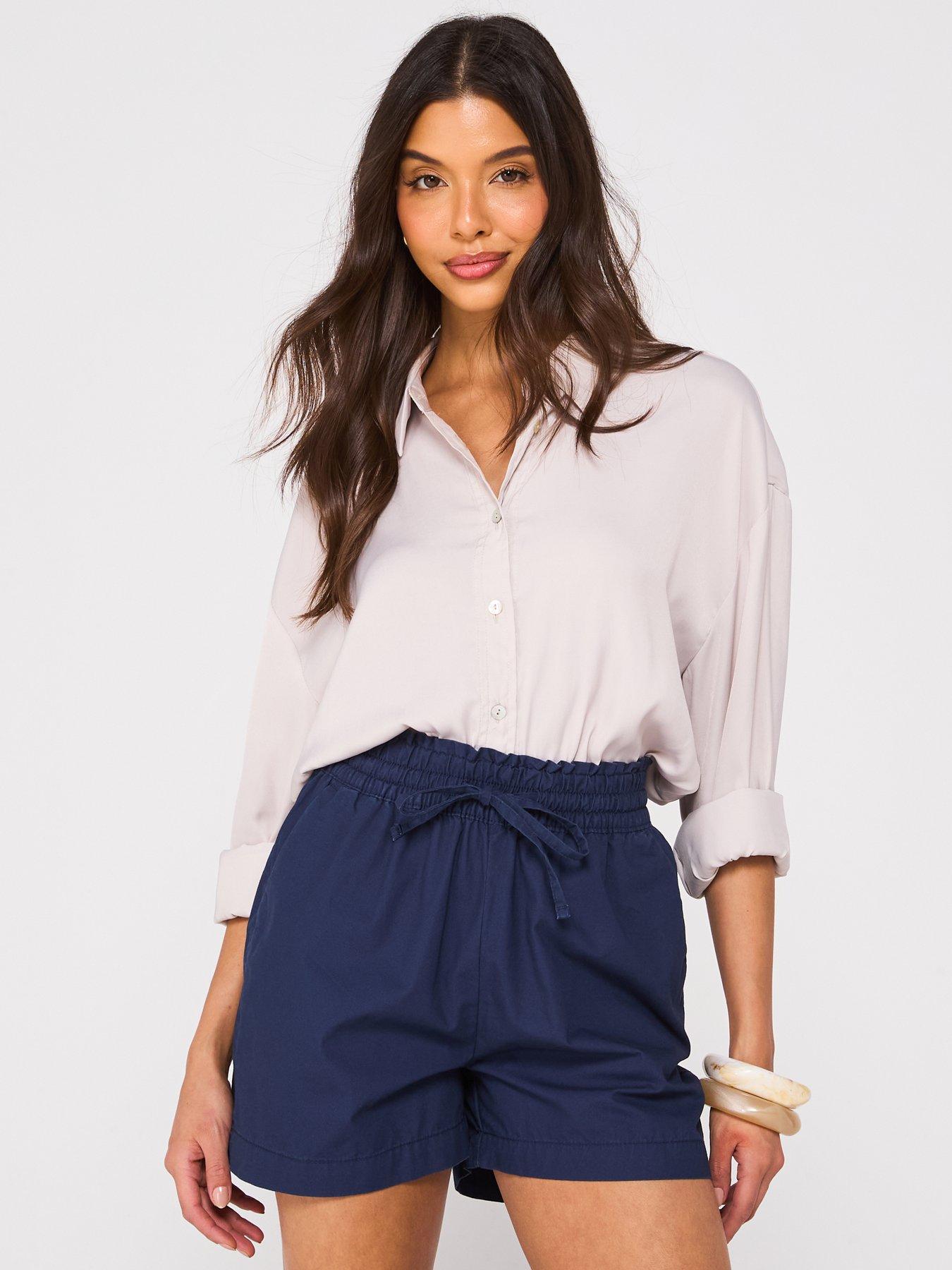  image of v-by-very-turn-up-hem-cotton-shorts-navy