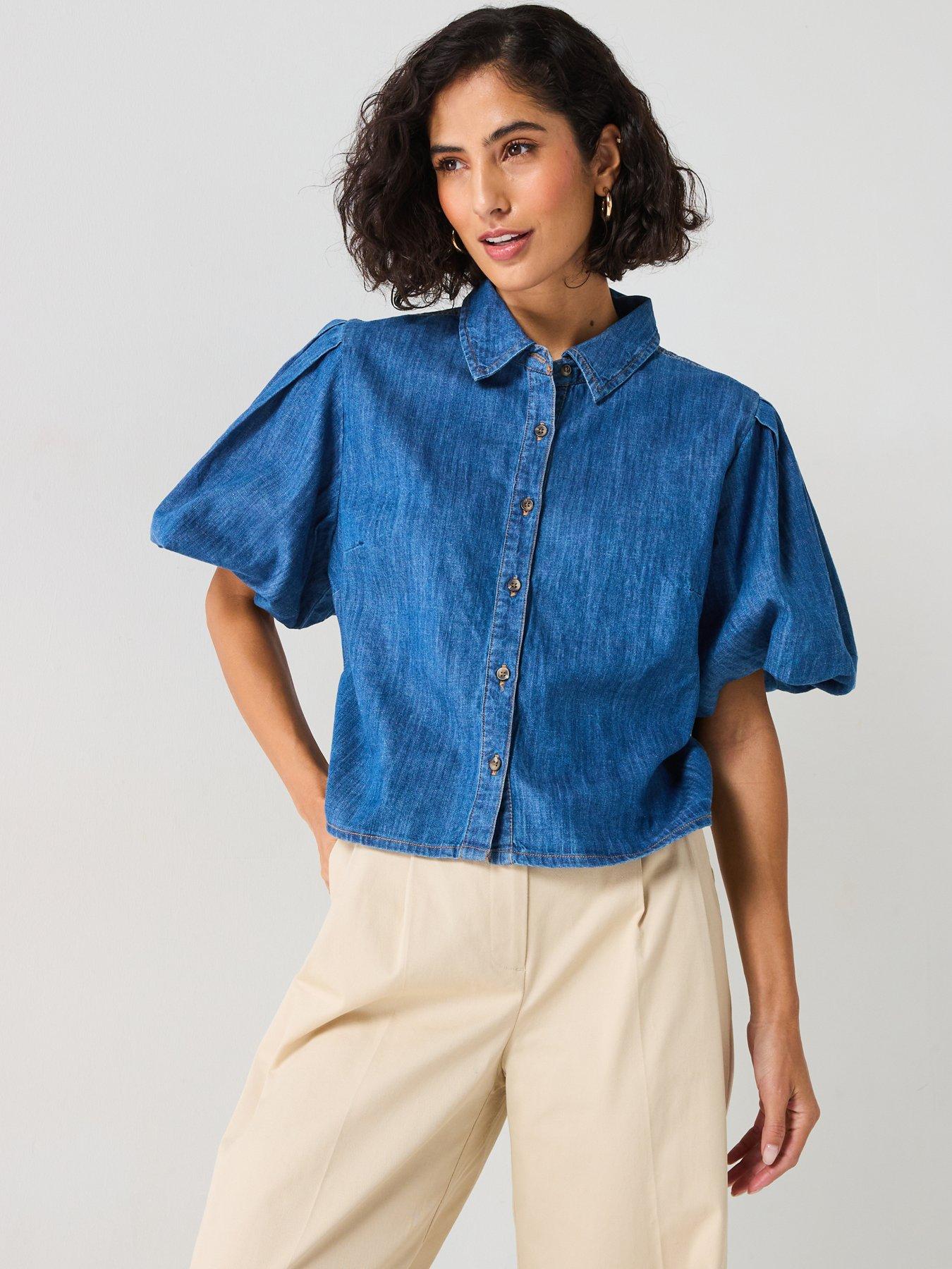v-by-very-bubble-sleeve-denim-shirt-mid-wash