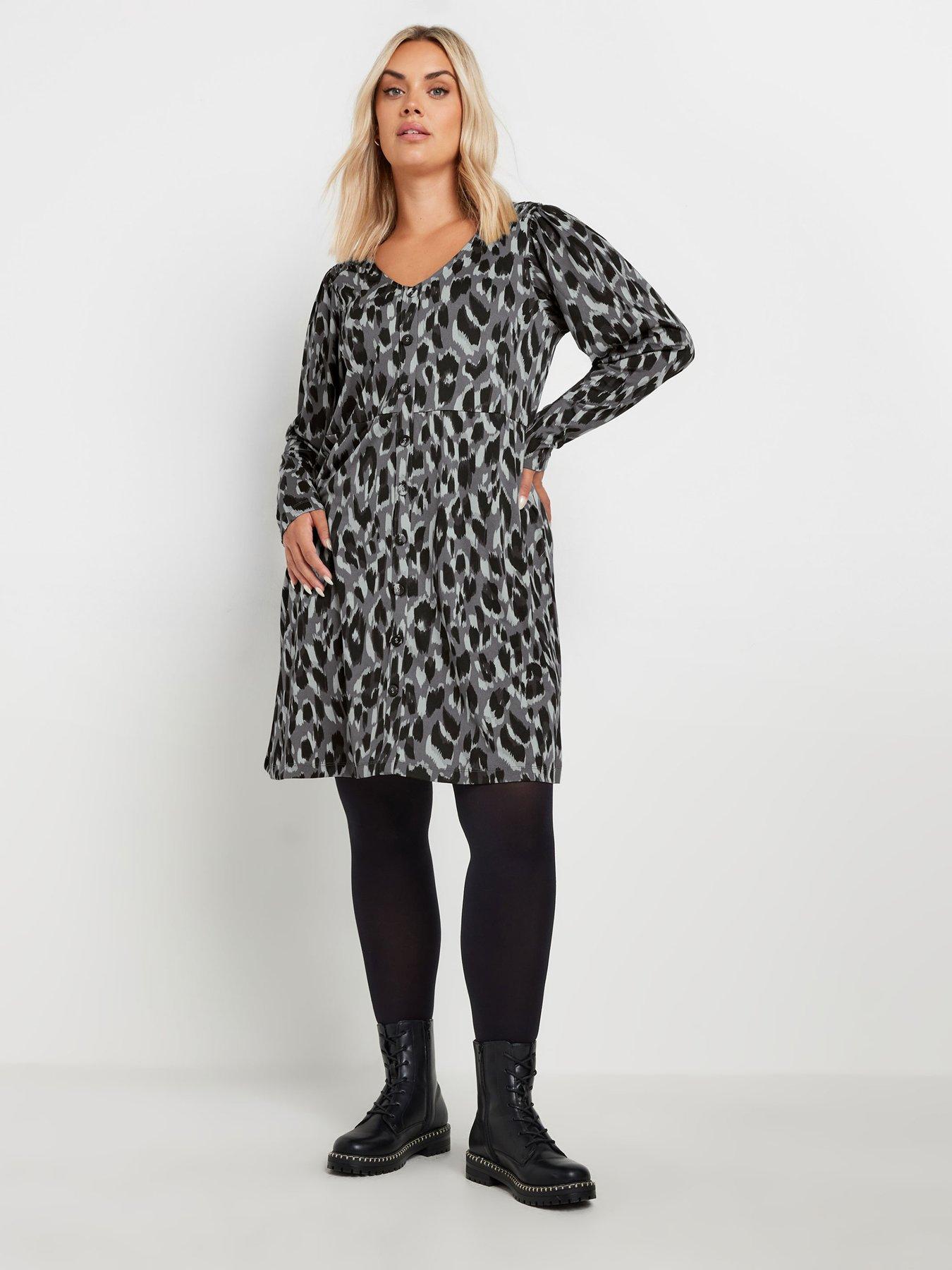 undefined Curve Shirred Panel Tea Dress - Grey