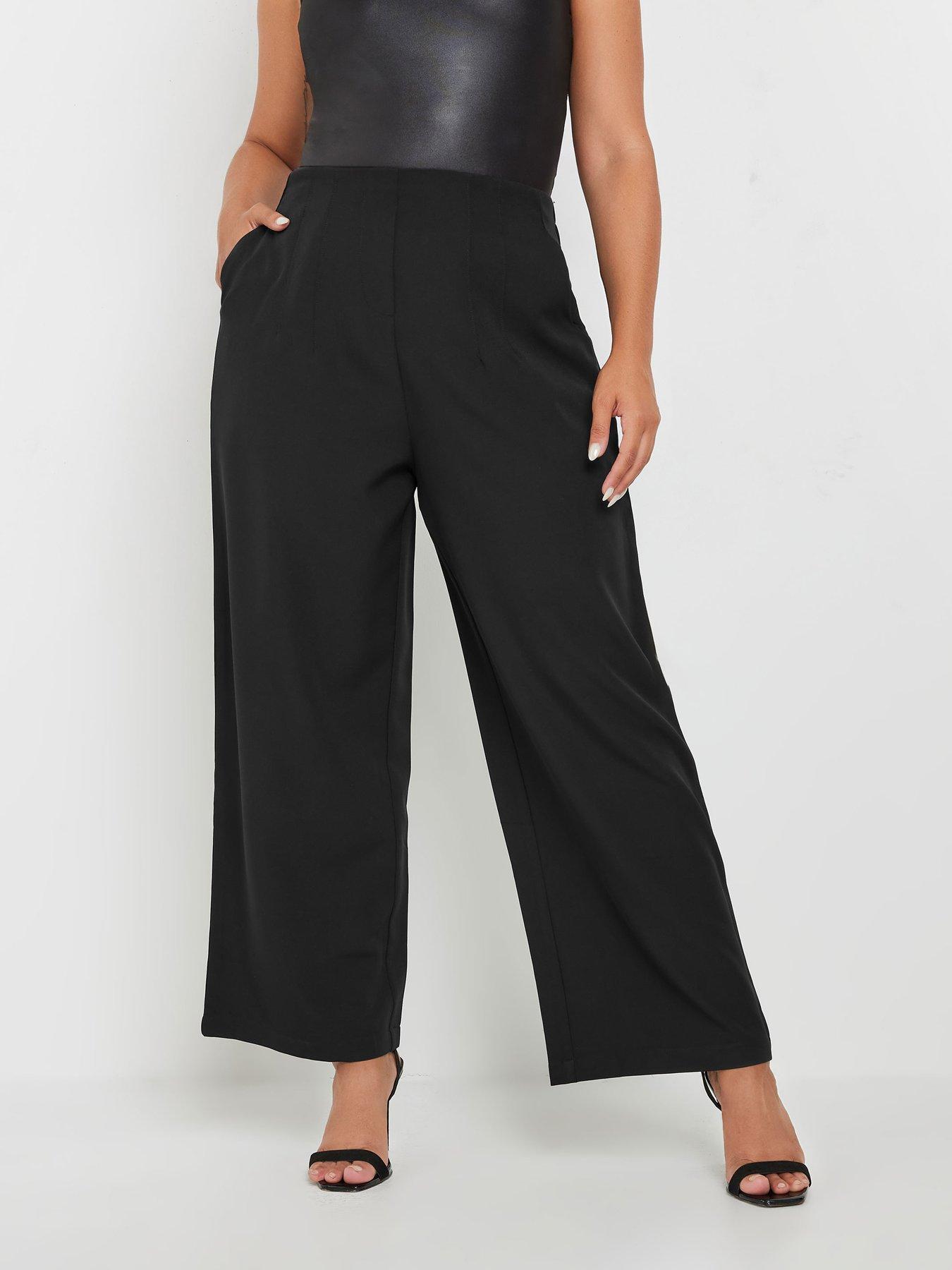 undefined Curve Darted Waist Wide Leg Trouser - Black