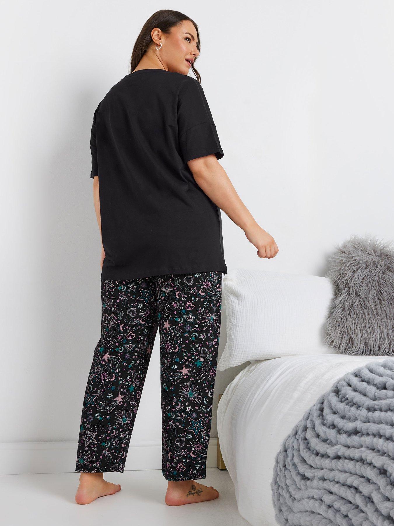  image of yours-curve-shine-bright-wide-leg-pj-set-black