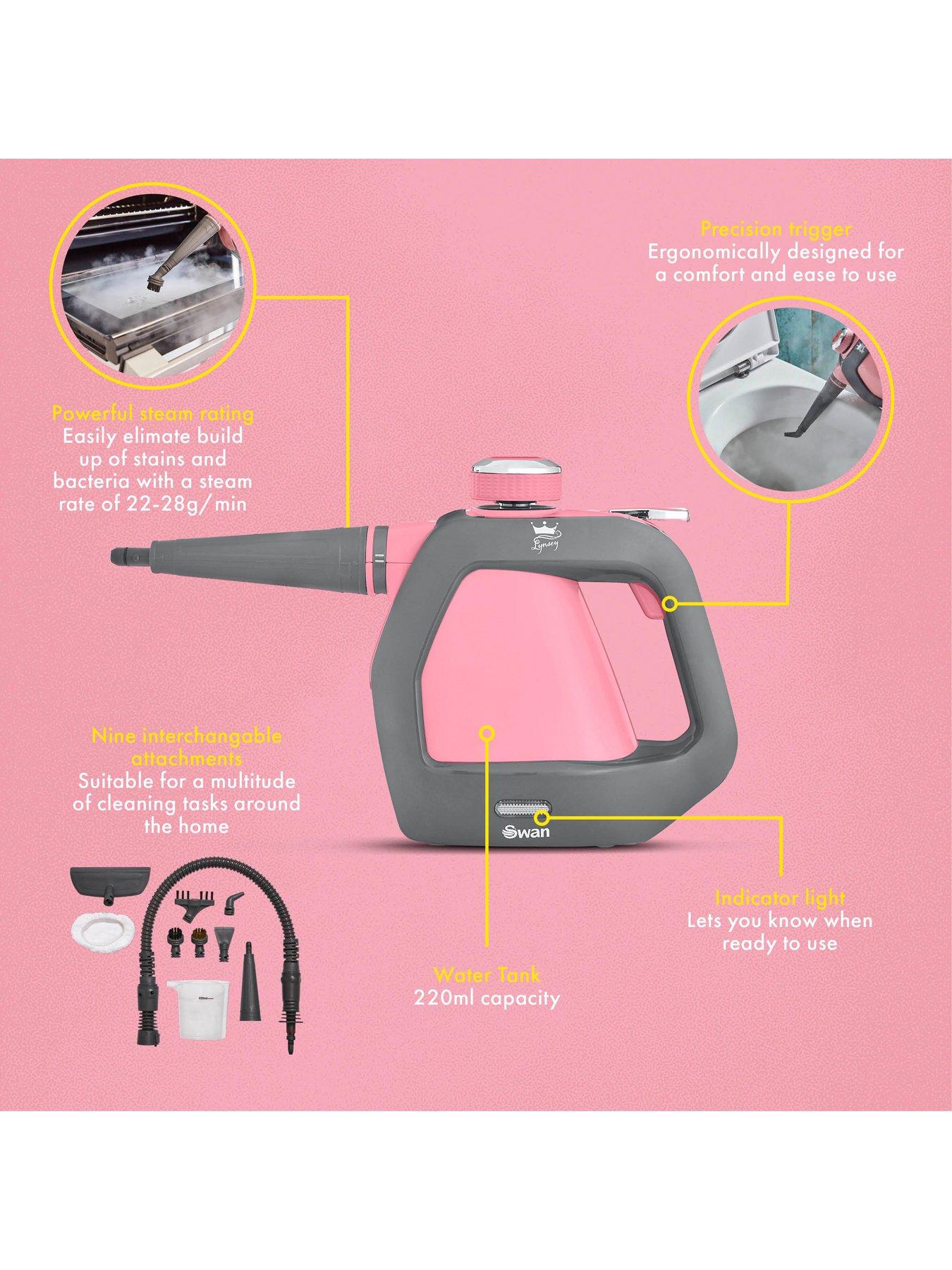  image of swan-tvrsquos-queen-of-clean-handheld-steam-cleaner-with-3-steam-pressure-settings-220ml-pink