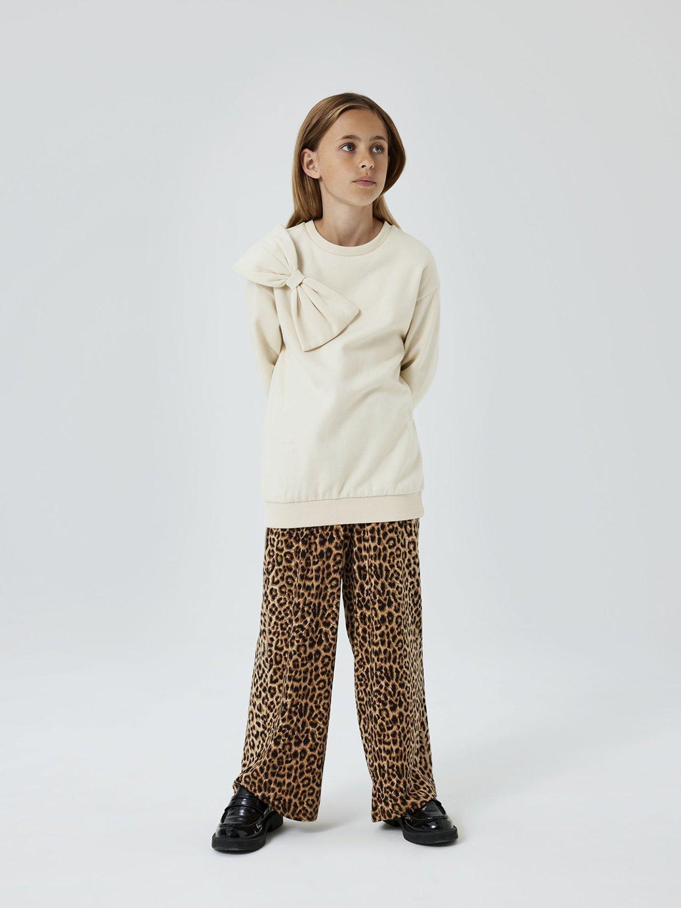  image of name-it-girls-leopard-print-wide-leg-trousers-black