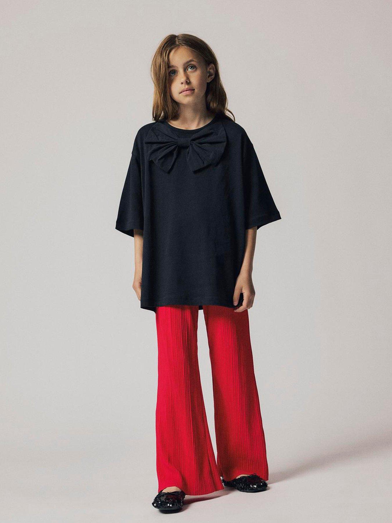 undefined Girls Large Bow Oversized Tshirt - Black