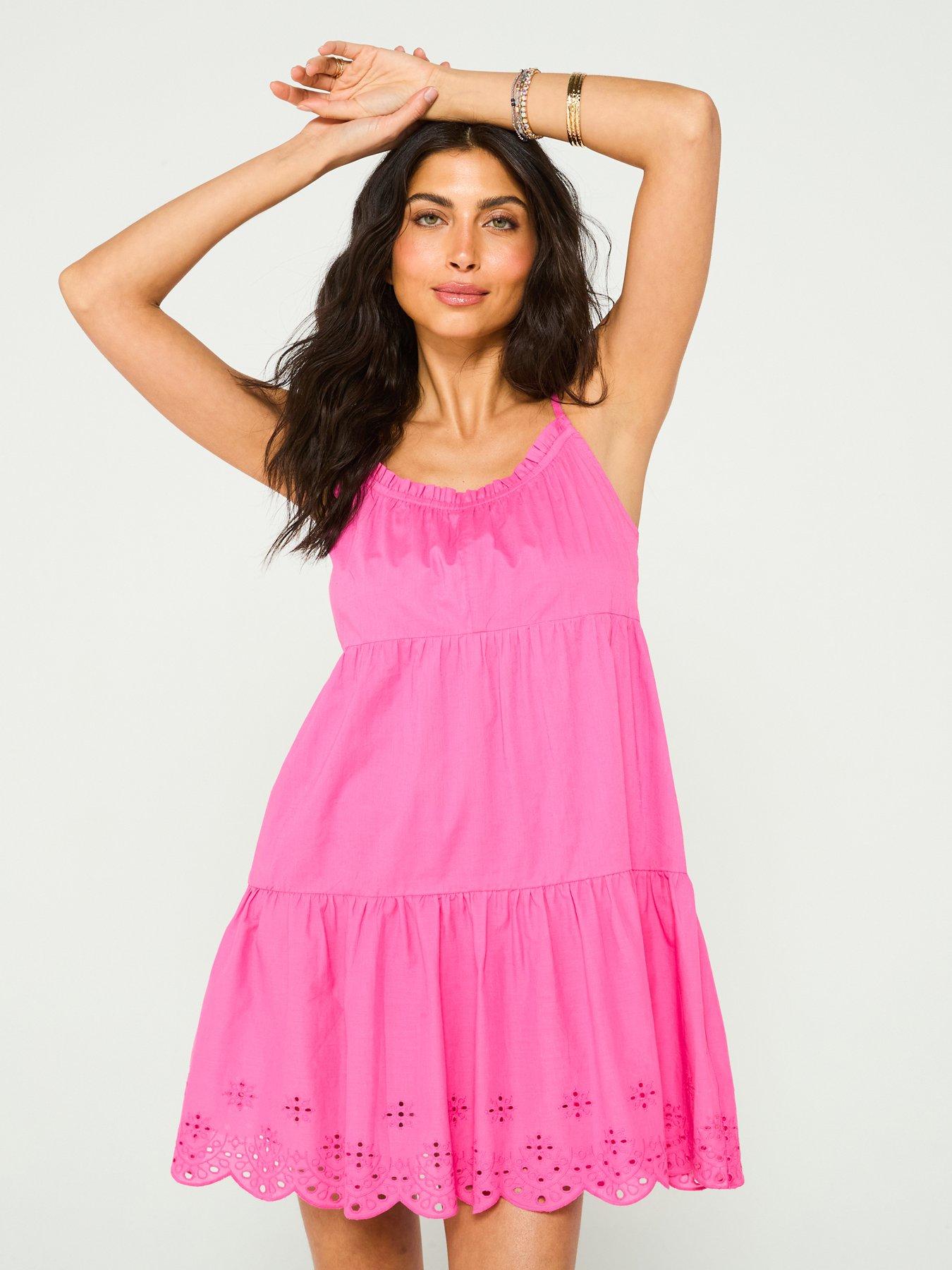 v-by-very-broderie-hem-mix-strappy-tiered-dress-pink