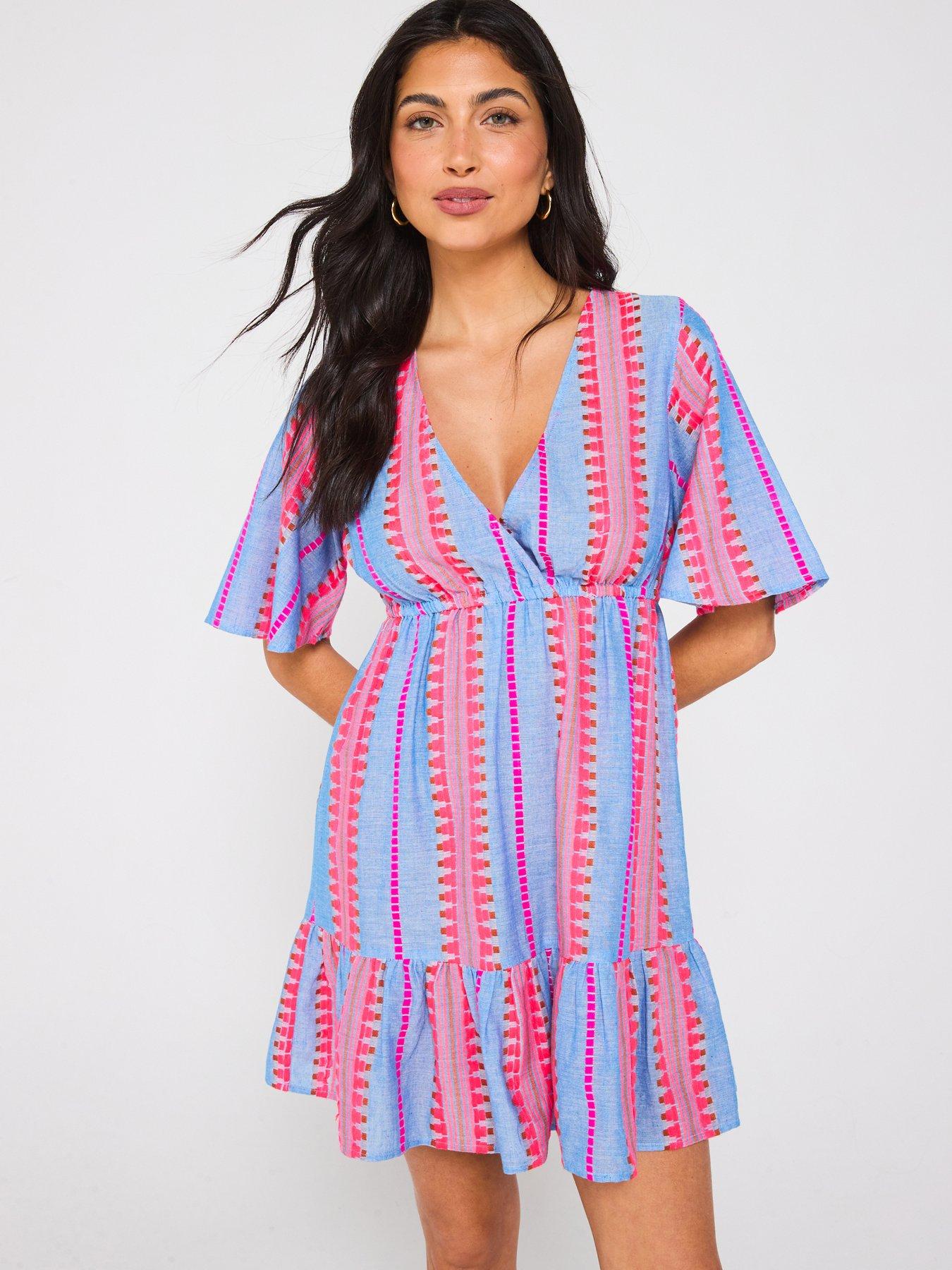  image of v-by-very-jacquard-stripe-beach-mini-dress