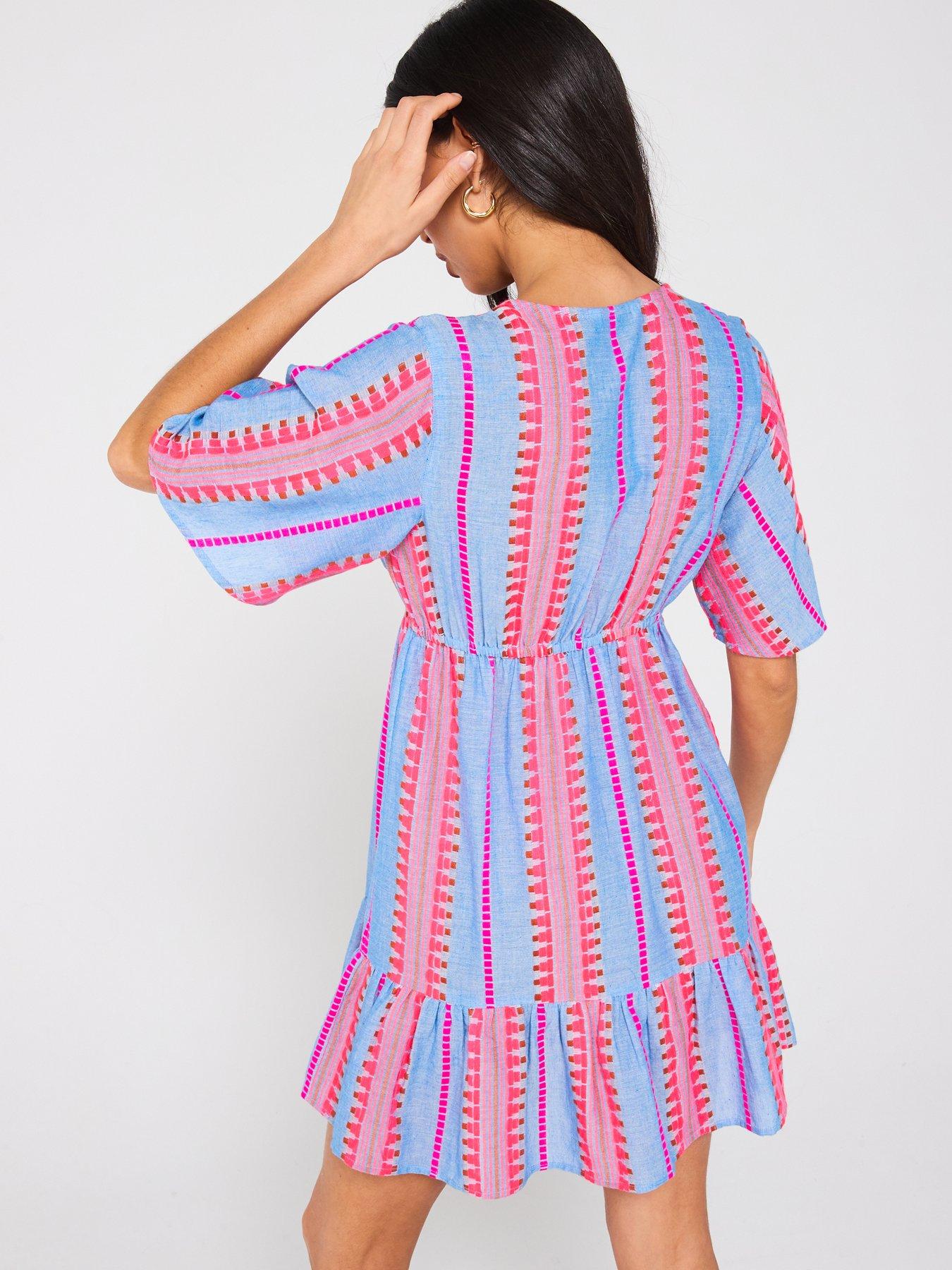  image of v-by-very-jacquard-stripe-beach-mini-dress