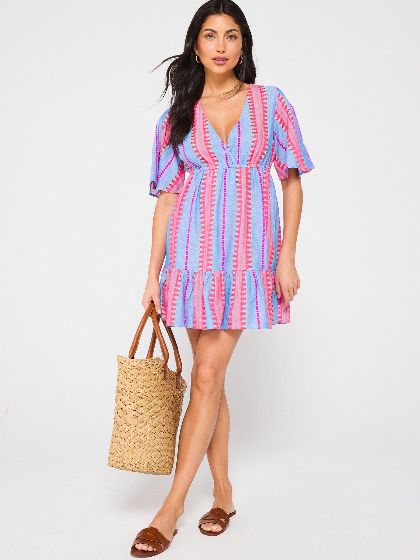  image of v-by-very-jacquard-stripe-beach-mini-dress