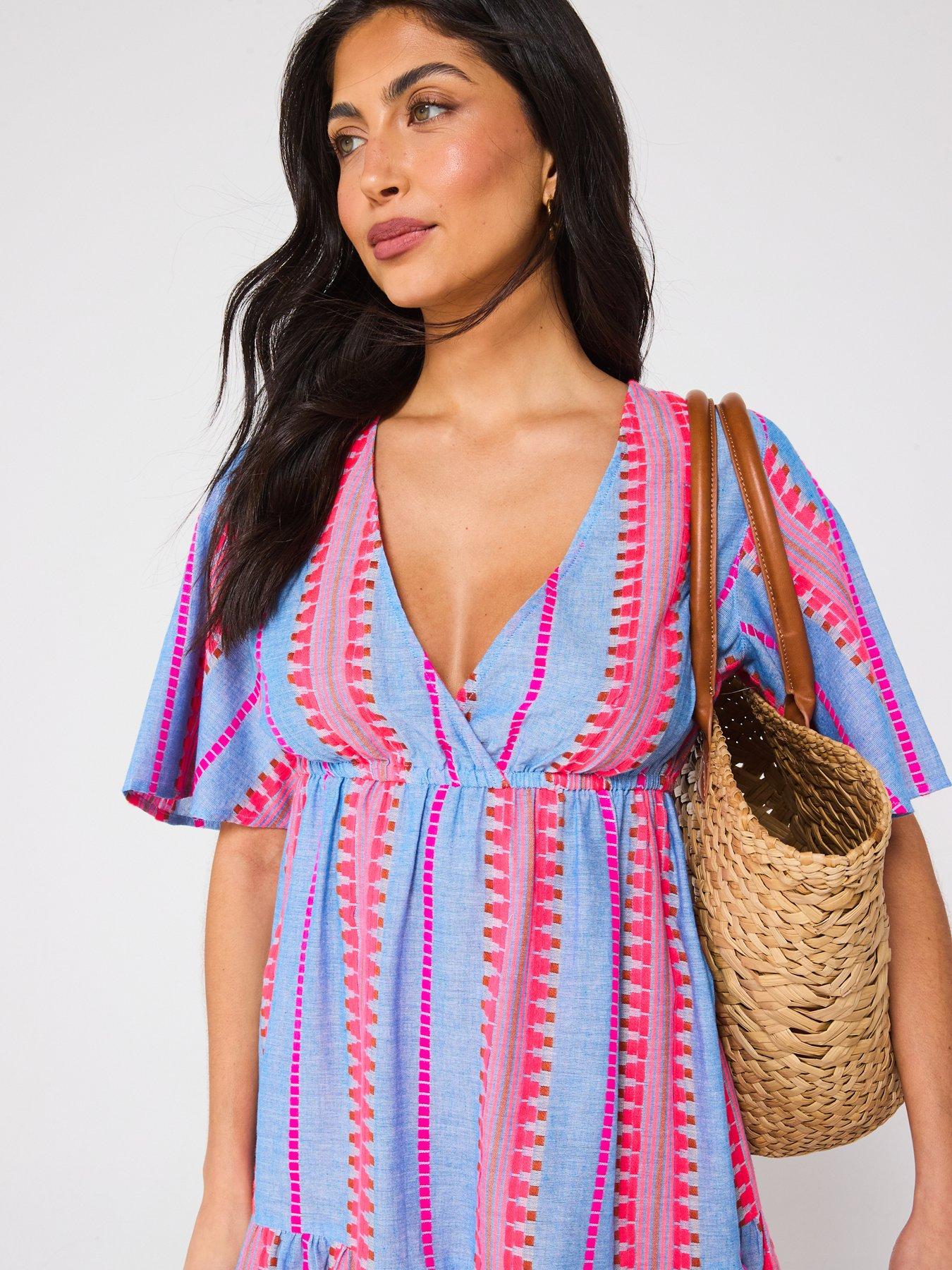  image of v-by-very-jacquard-stripe-beach-mini-dress