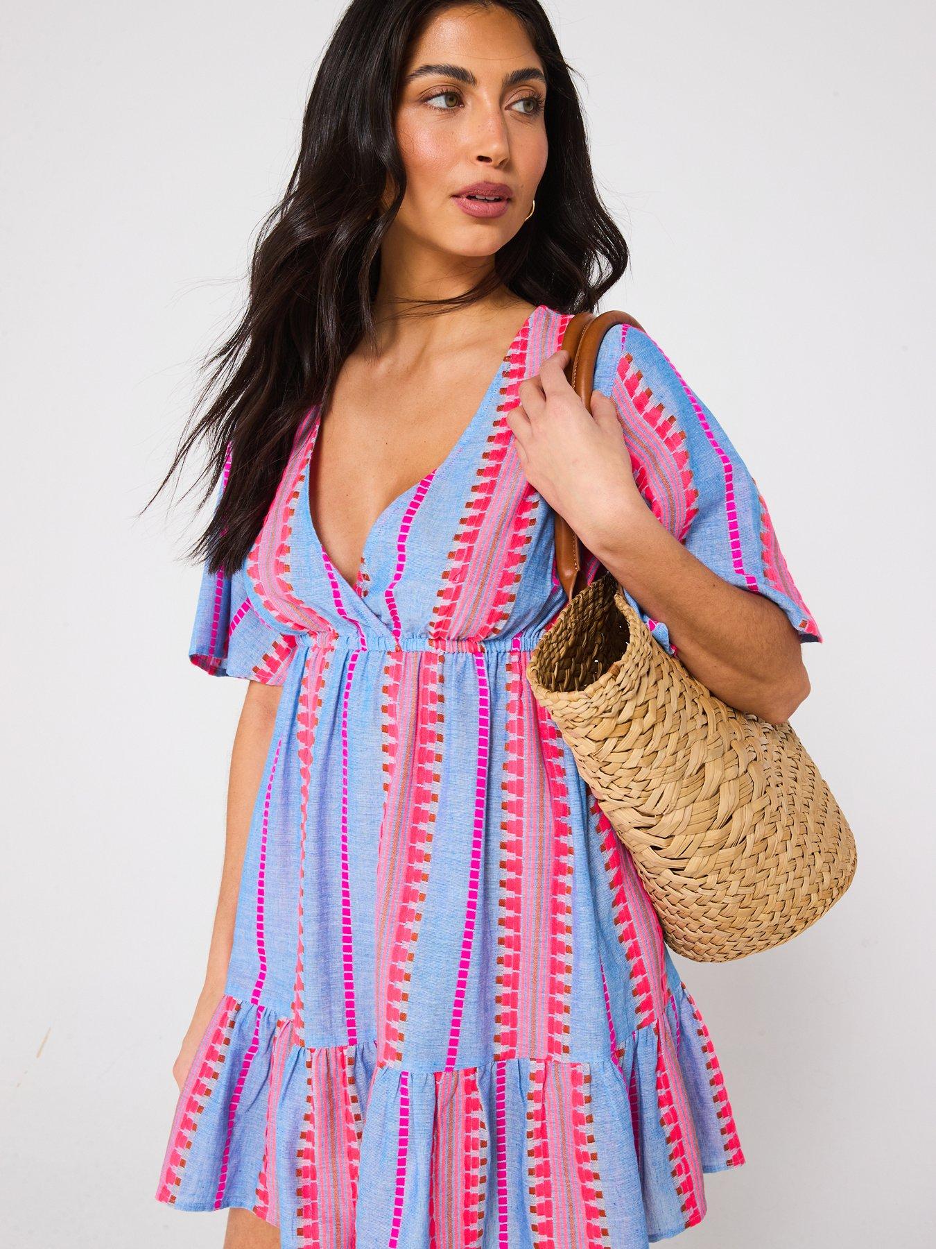  image of v-by-very-jacquard-stripe-beach-mini-dress