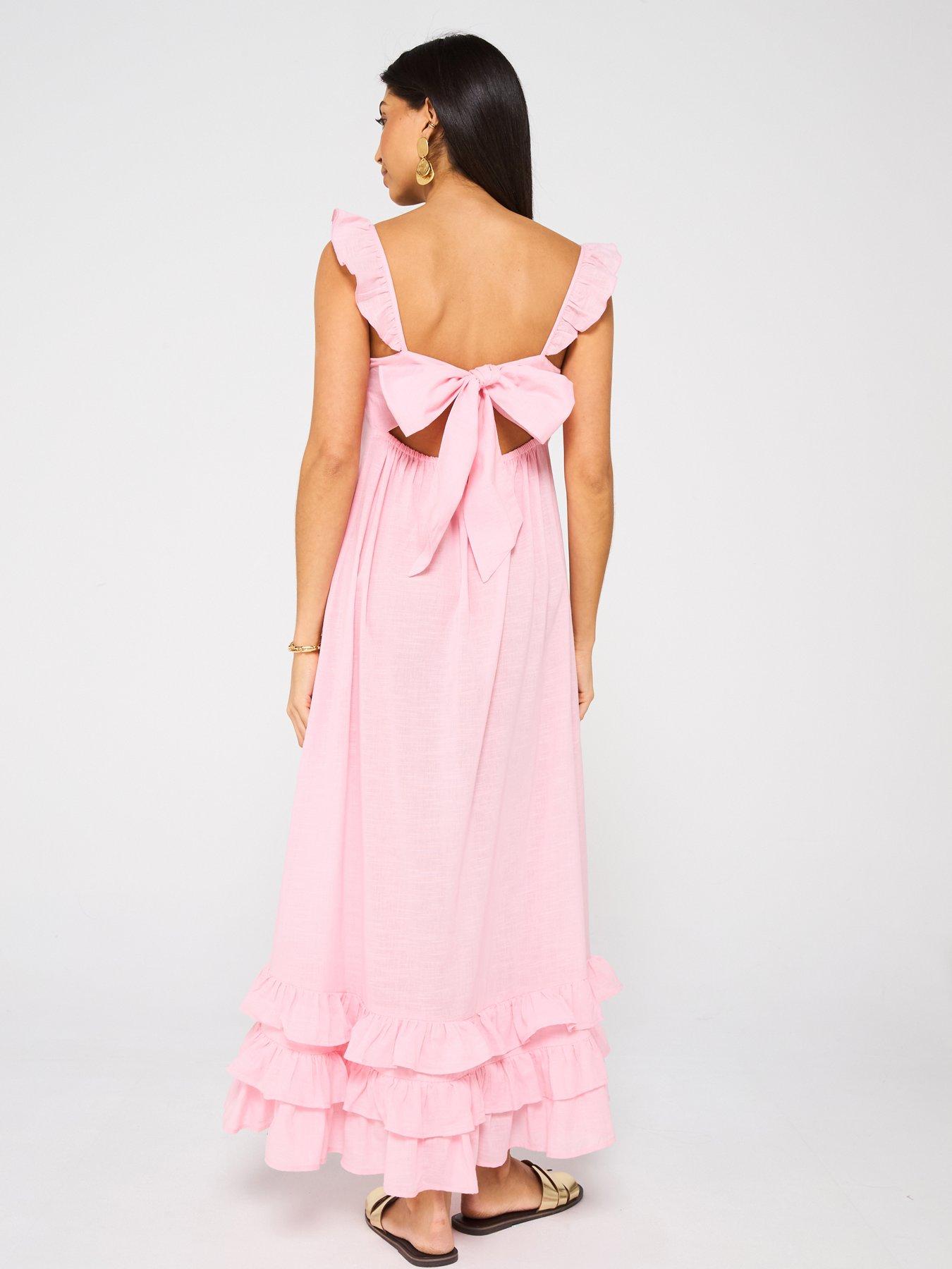 undefined Frill Detail Maxi Beach Dress - Light Pink