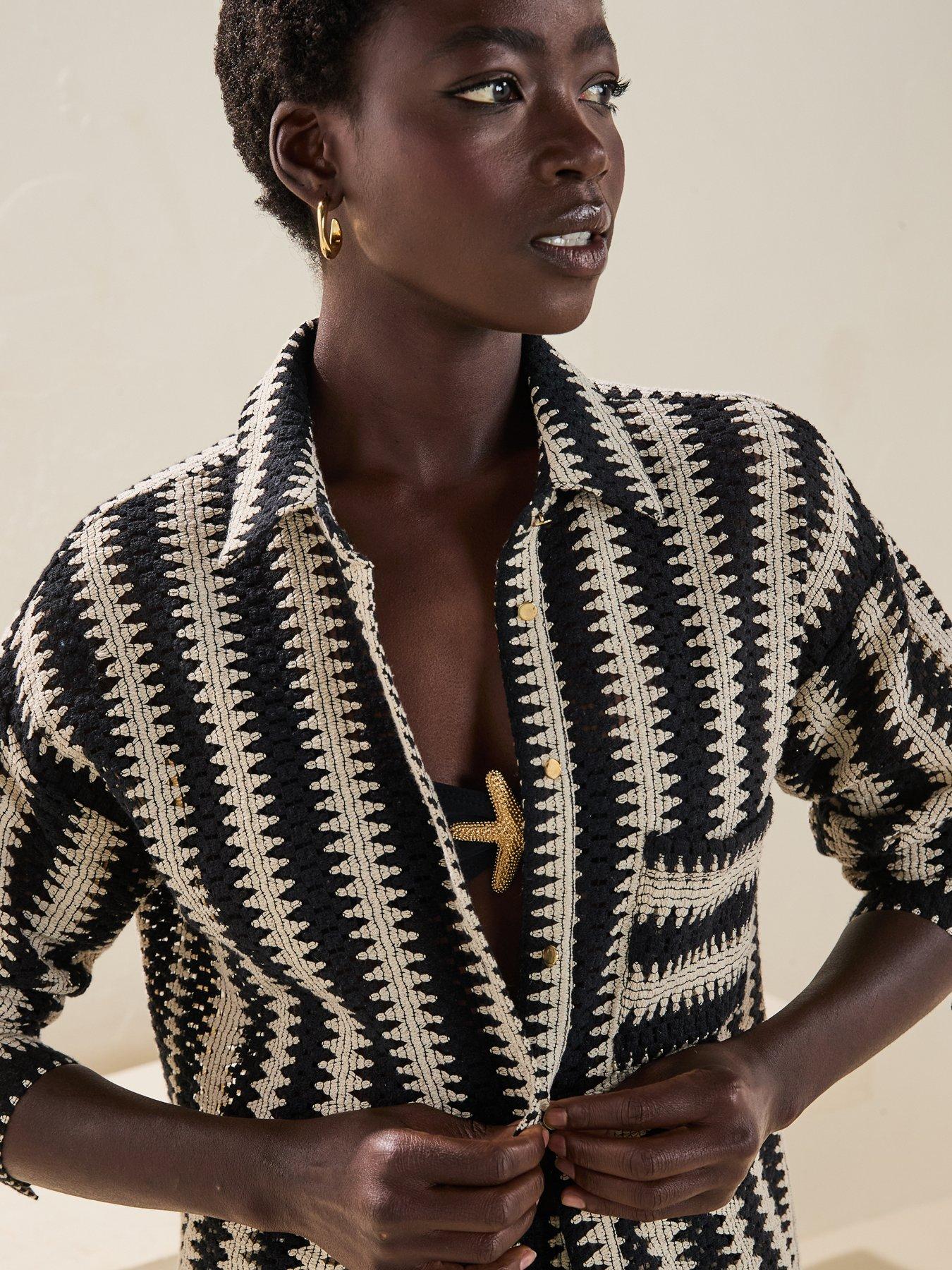  image of v-by-very-crochet-open-beach-co-ord-shirt