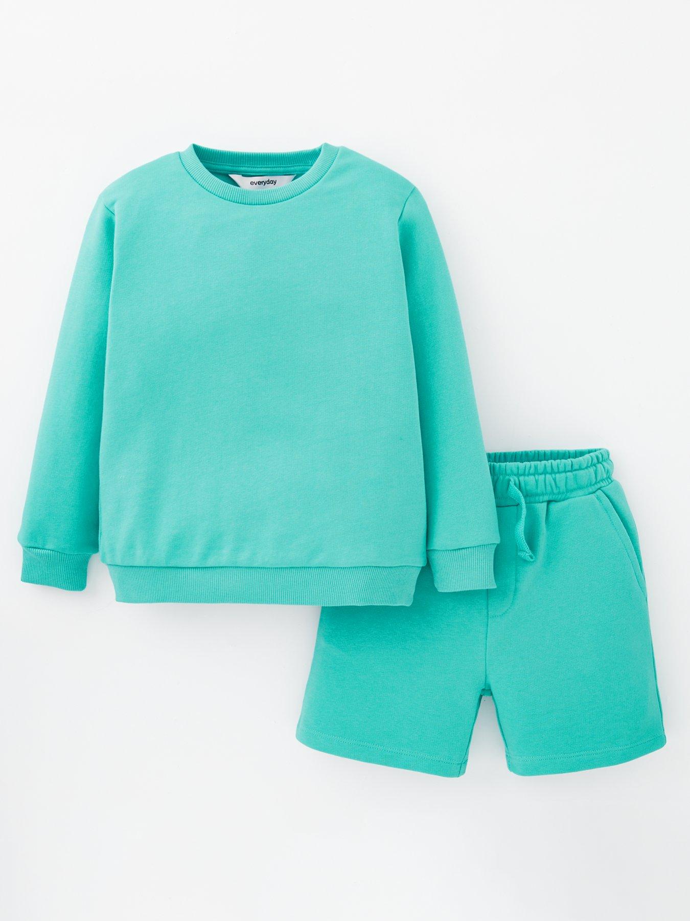 image of everyday-boys-crew-sweat-top-and-short-set-green