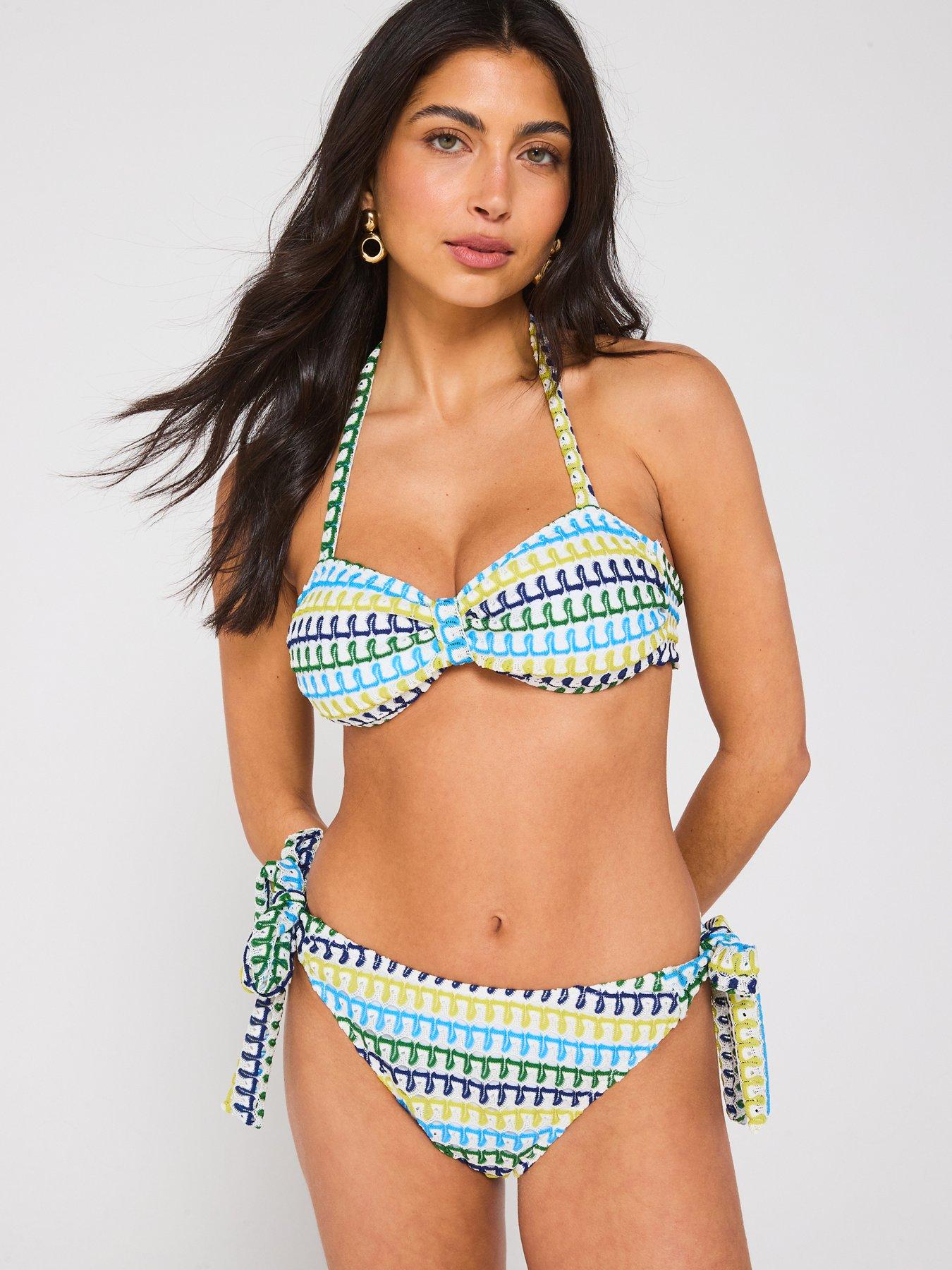 undefined Tab Front Bandeau Bikini Top - Blue