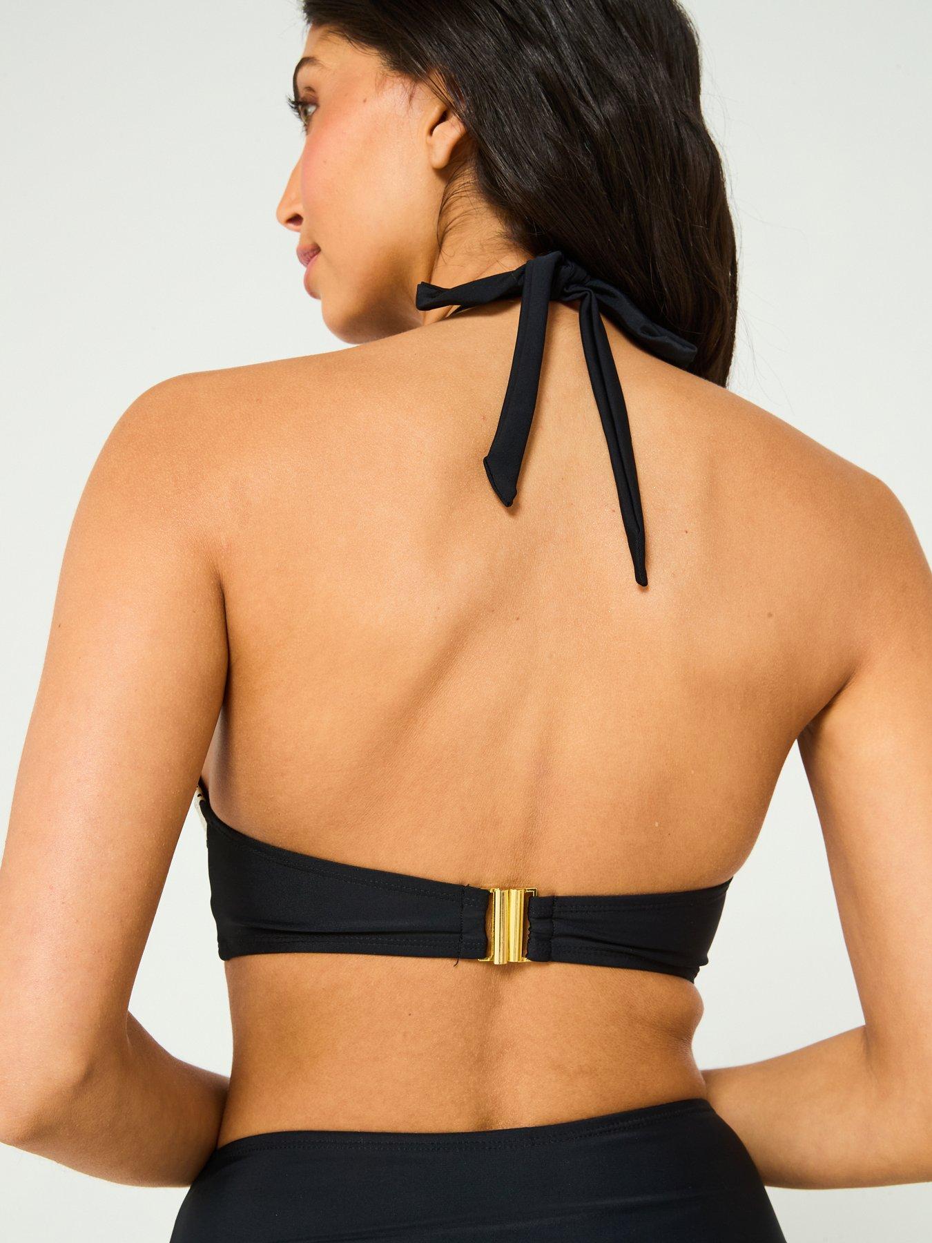  image of v-by-very-puff-print-floral-halter-bikini-top-blackwhite
