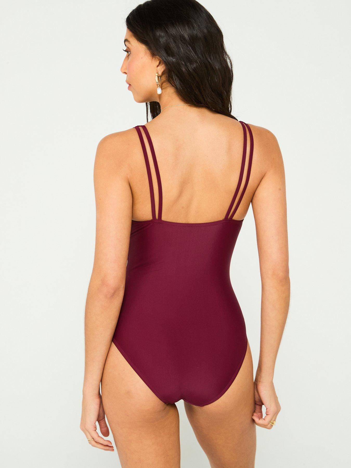  image of v-by-very-double-strap-ruched-swimsuit