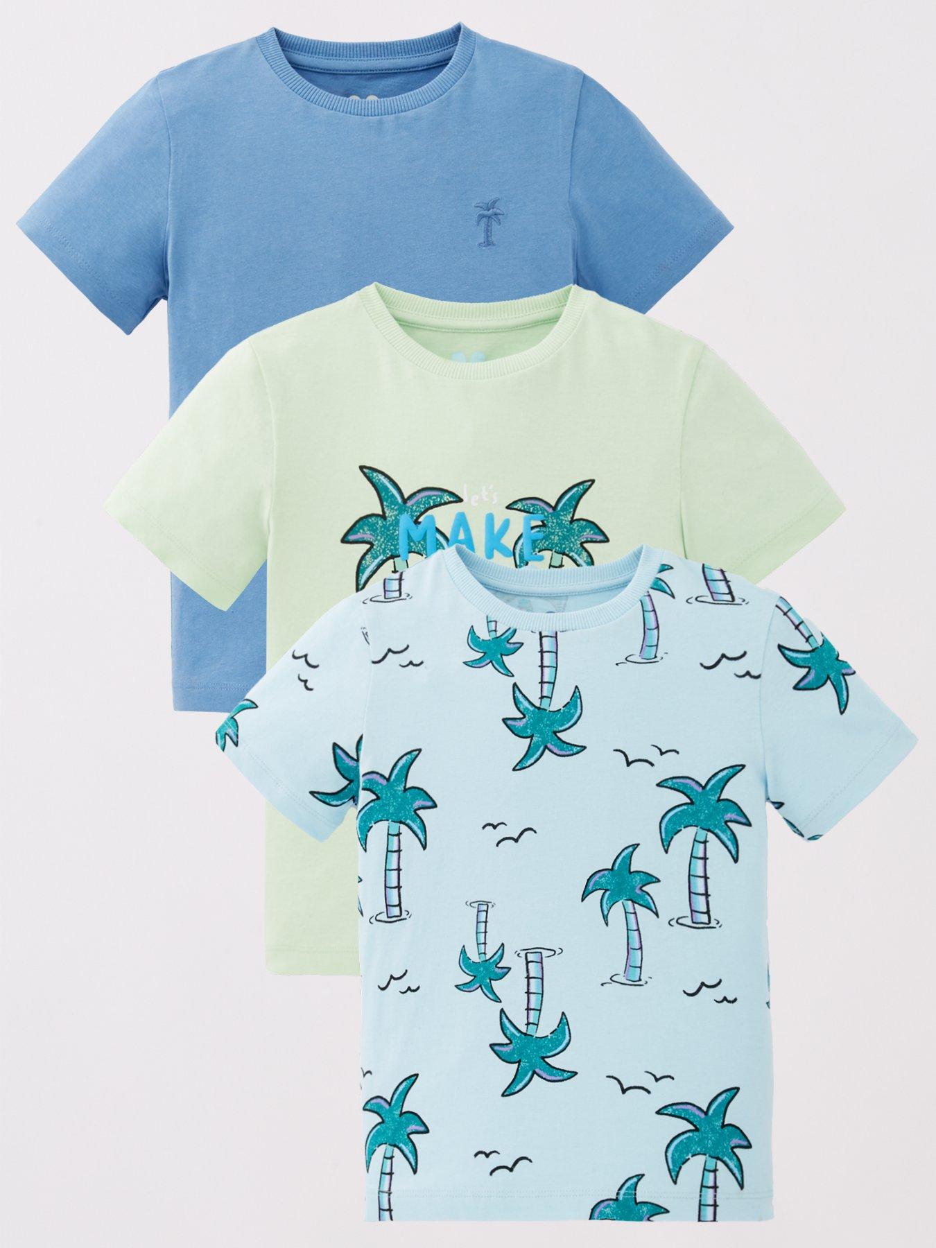 Mini V by Very Boys 3 Pack Short Sleeve Palm Print T-Shirts - Multi