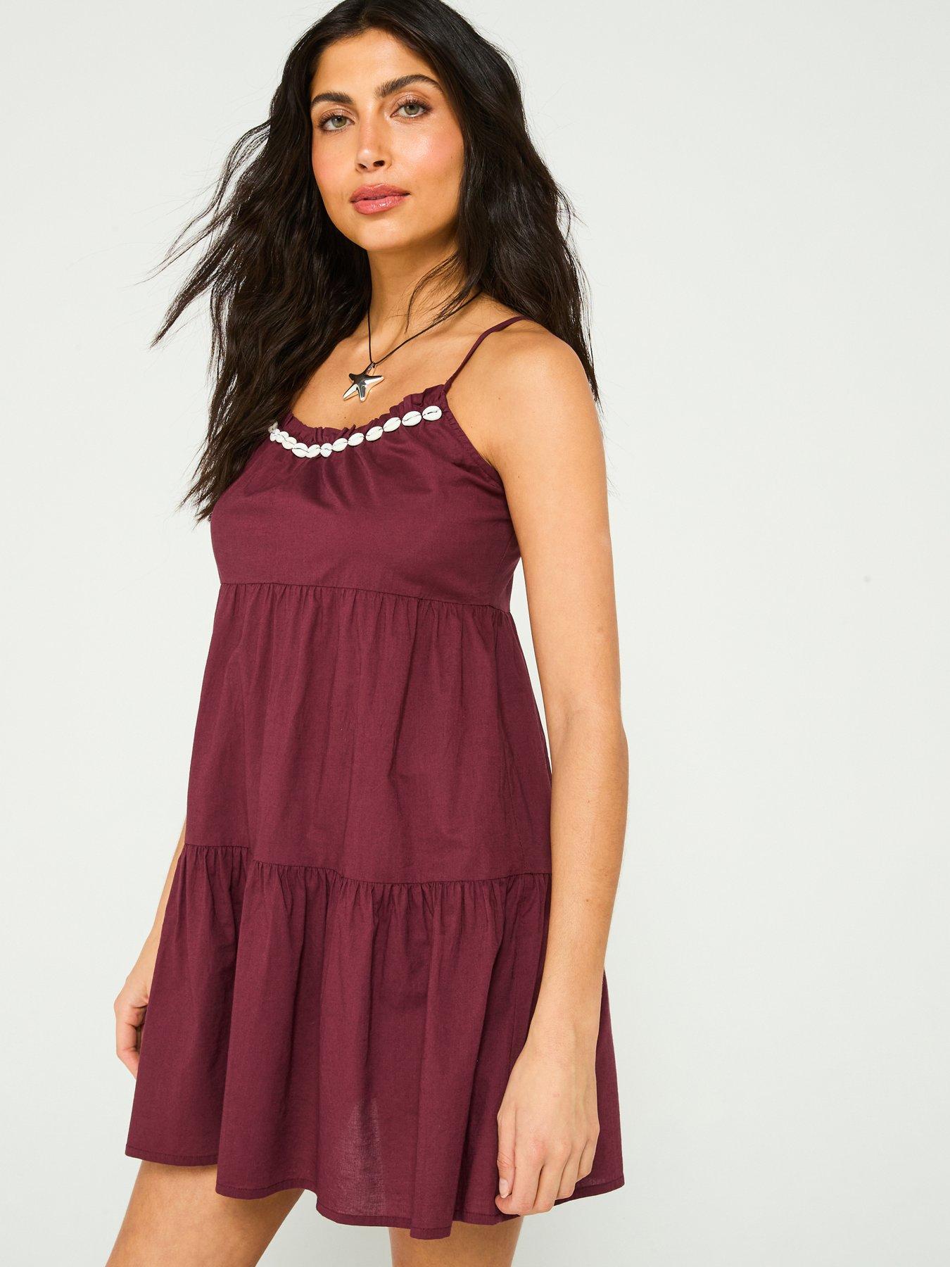 v-by-very-shell-trim-tiered-beach-mini-dress