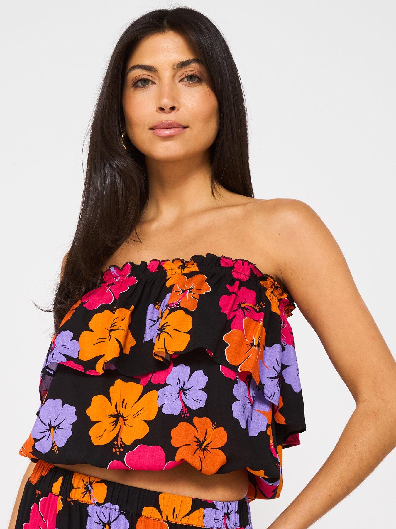 V by Very Bardot Frill Co Ord Top - Print