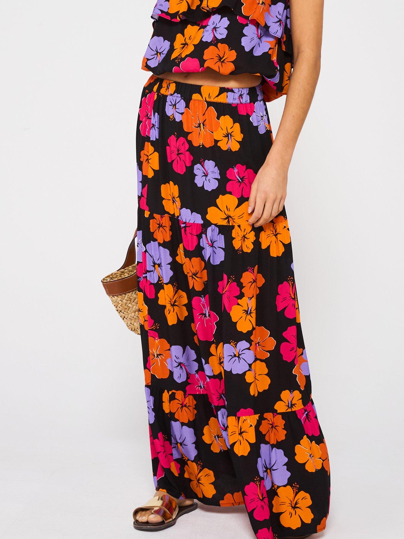  image of v-by-very-tiered-printed-co-ord-beach-skirt