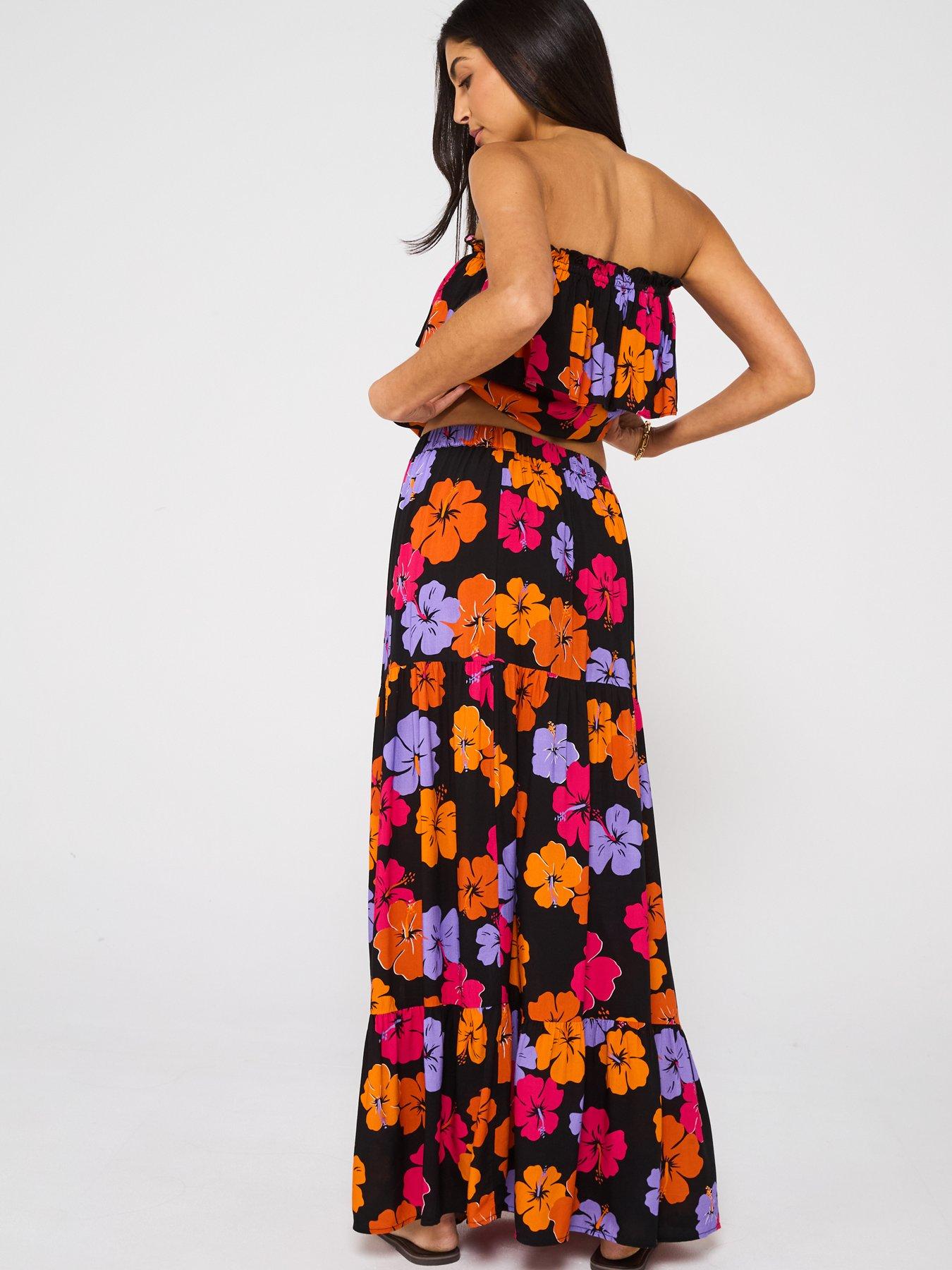  image of v-by-very-tiered-printed-co-ord-beach-skirt