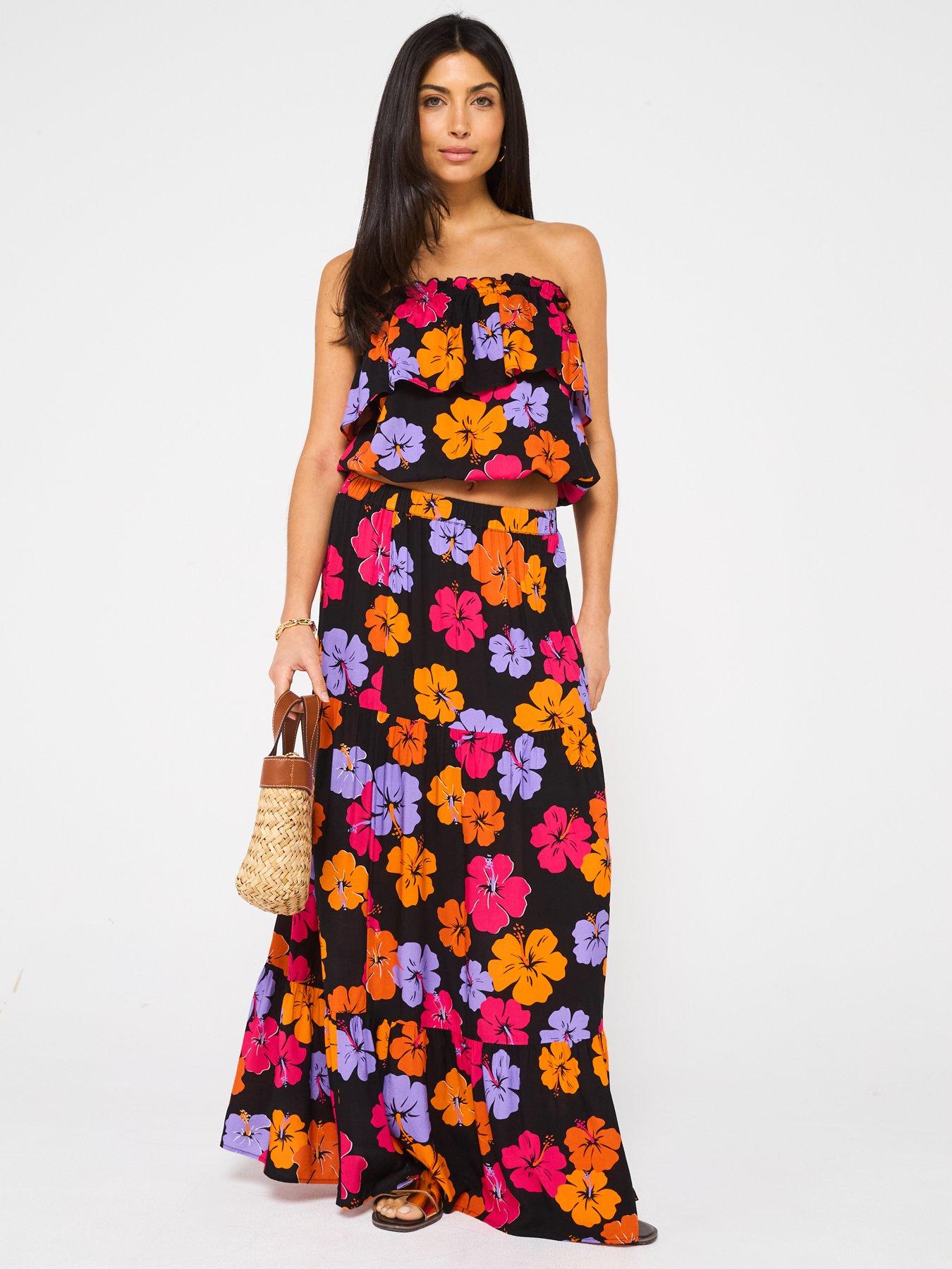  image of v-by-very-tiered-printed-co-ord-beach-skirt
