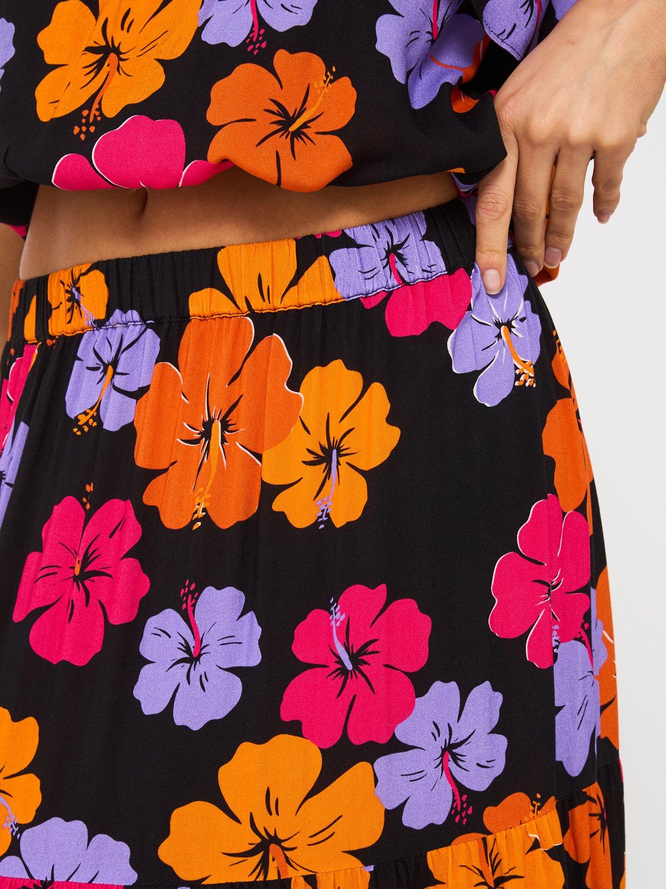  image of v-by-very-tiered-printed-co-ord-beach-skirt