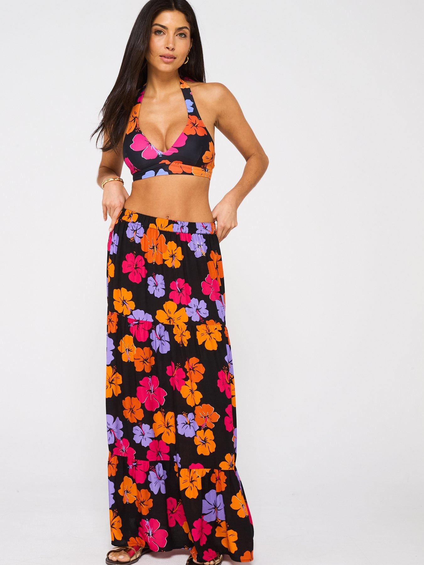  image of v-by-very-tiered-printed-co-ord-beach-skirt
