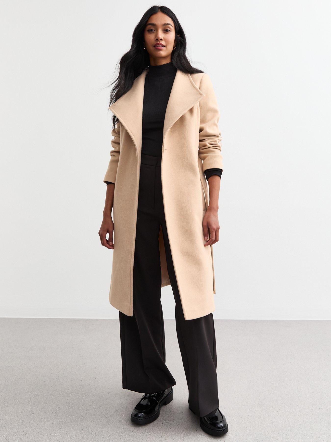 New Look Cream Funnel Neck Belted Coat - Beige | Littlewoods