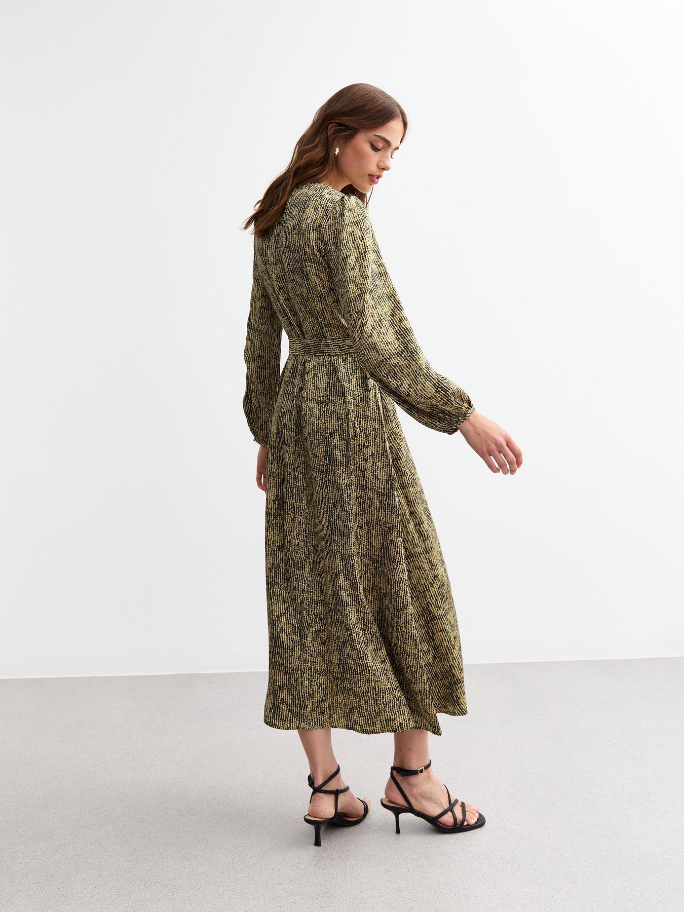 Image 2 of 5 of New Look Pattern Satin Midi Dress - Green/Print