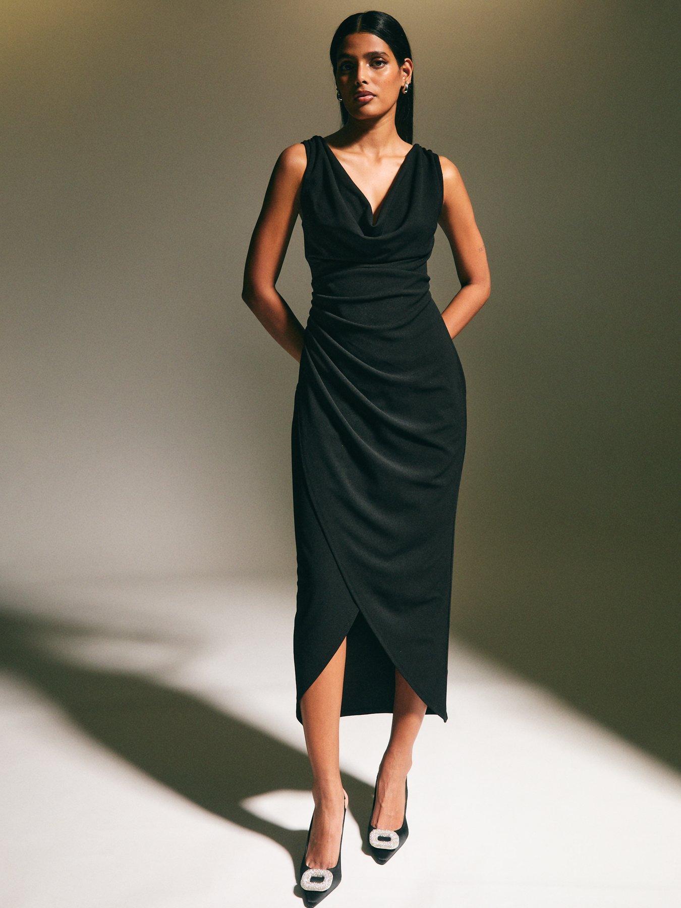 Black cowl neck midi dress online