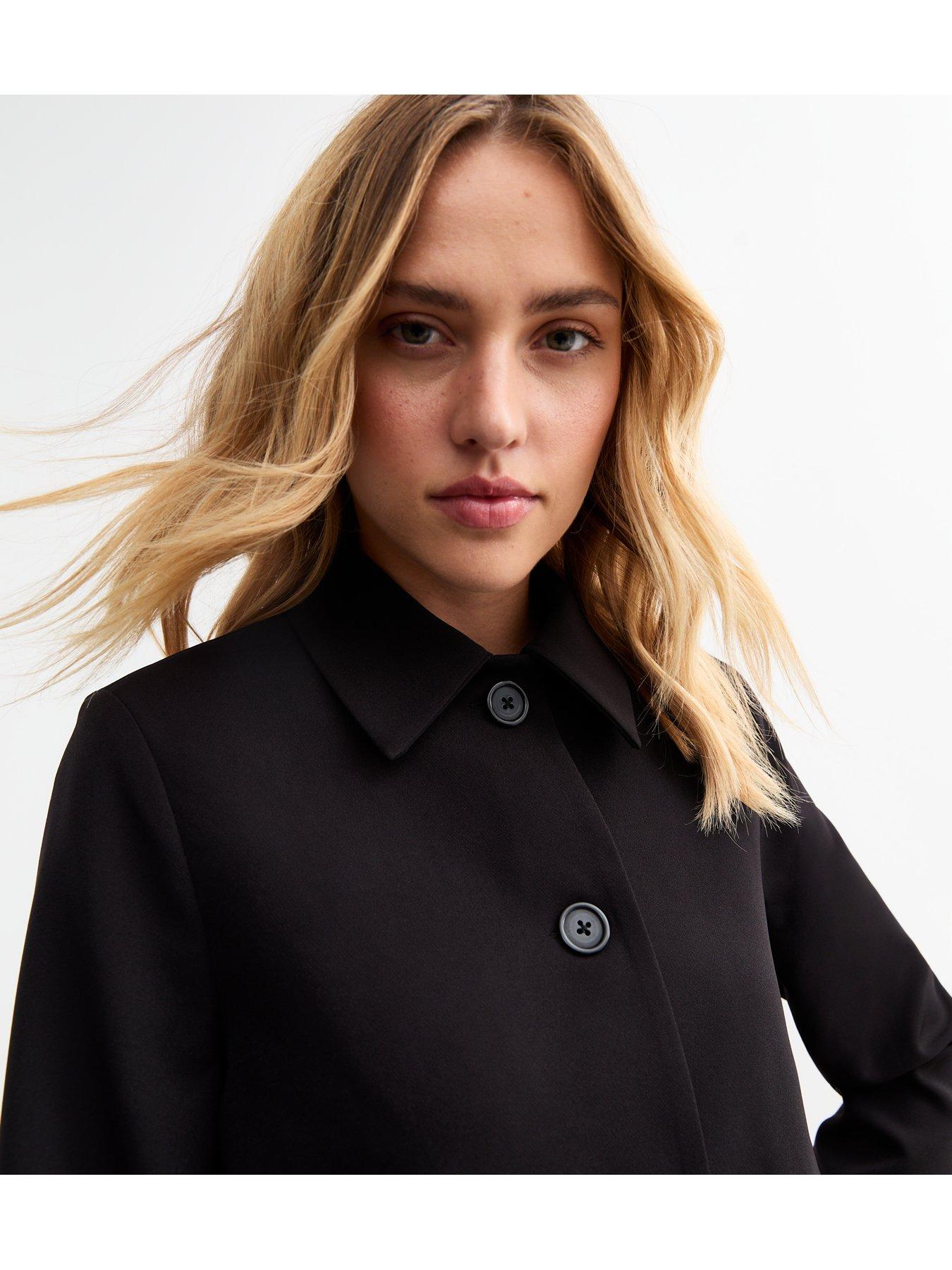 New Look Crepe Collarless Cropped Jacket Black Littlewoods