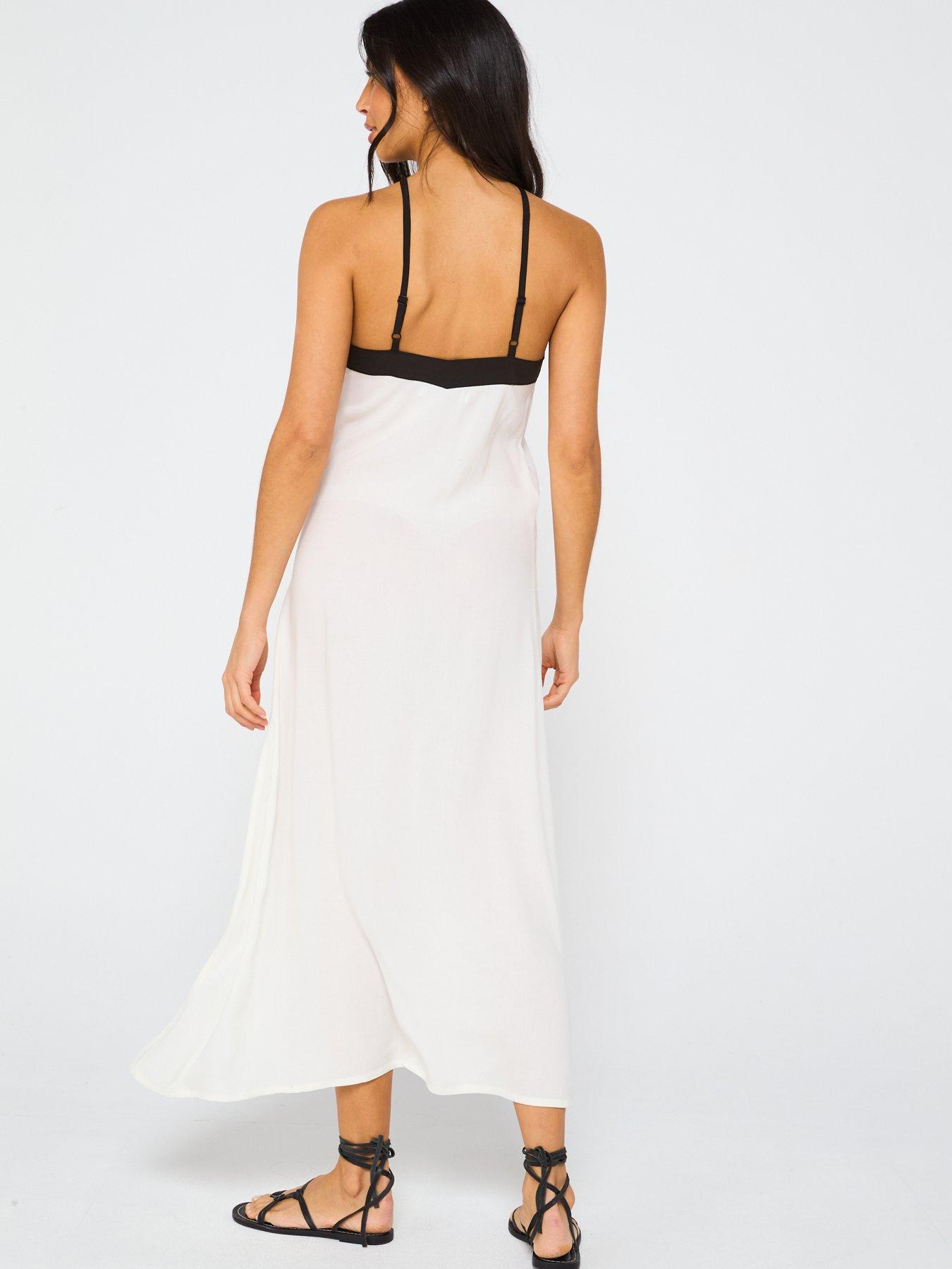  image of v-by-very-palm-embroidered-halter-midi-dress-cream