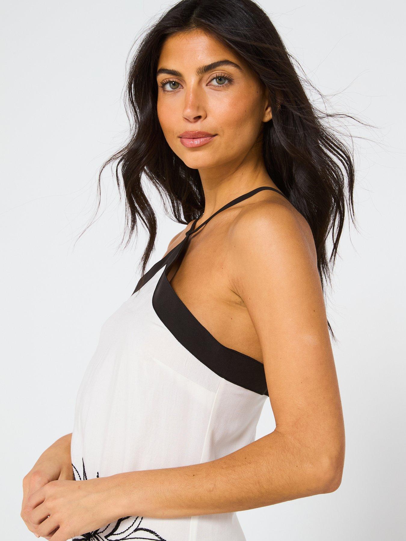  image of v-by-very-palm-embroidered-halter-midi-dress-cream