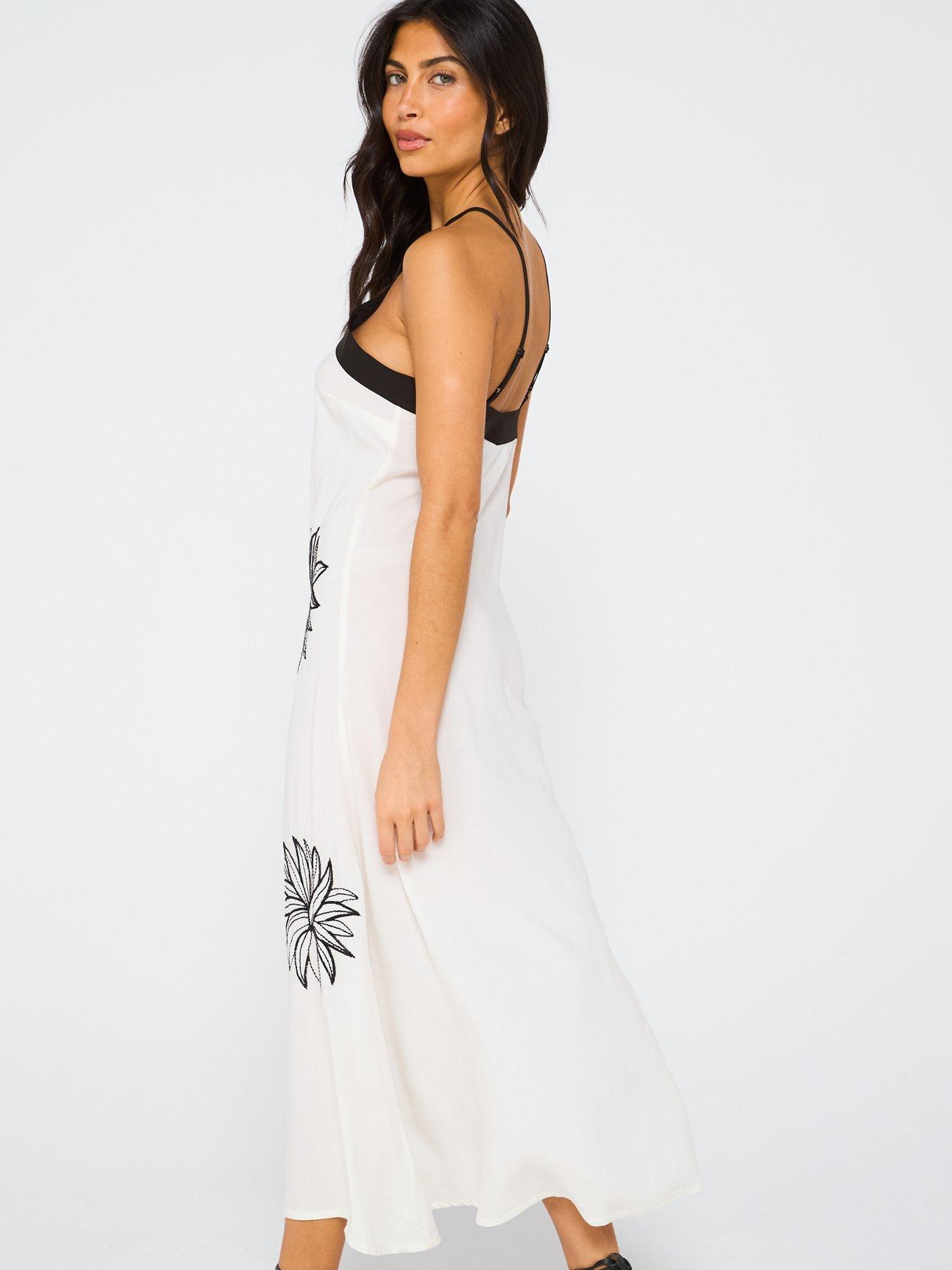  image of v-by-very-palm-embroidered-halter-midi-dress-cream