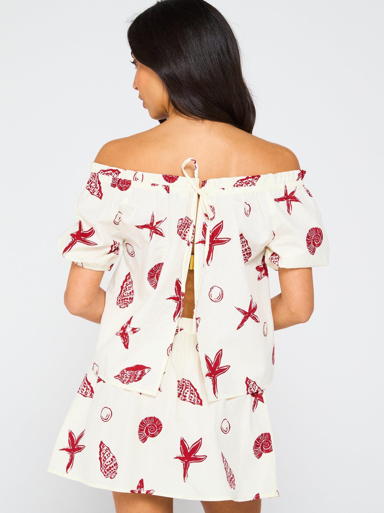 Image 2 of 6 of V by Very Shell Printed Tie Back Beach Top - Print
