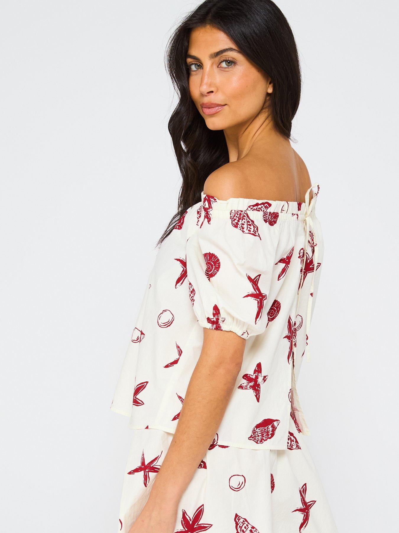 Image 6 of 6 of V by Very Shell Printed Tie Back Beach Top - Print
