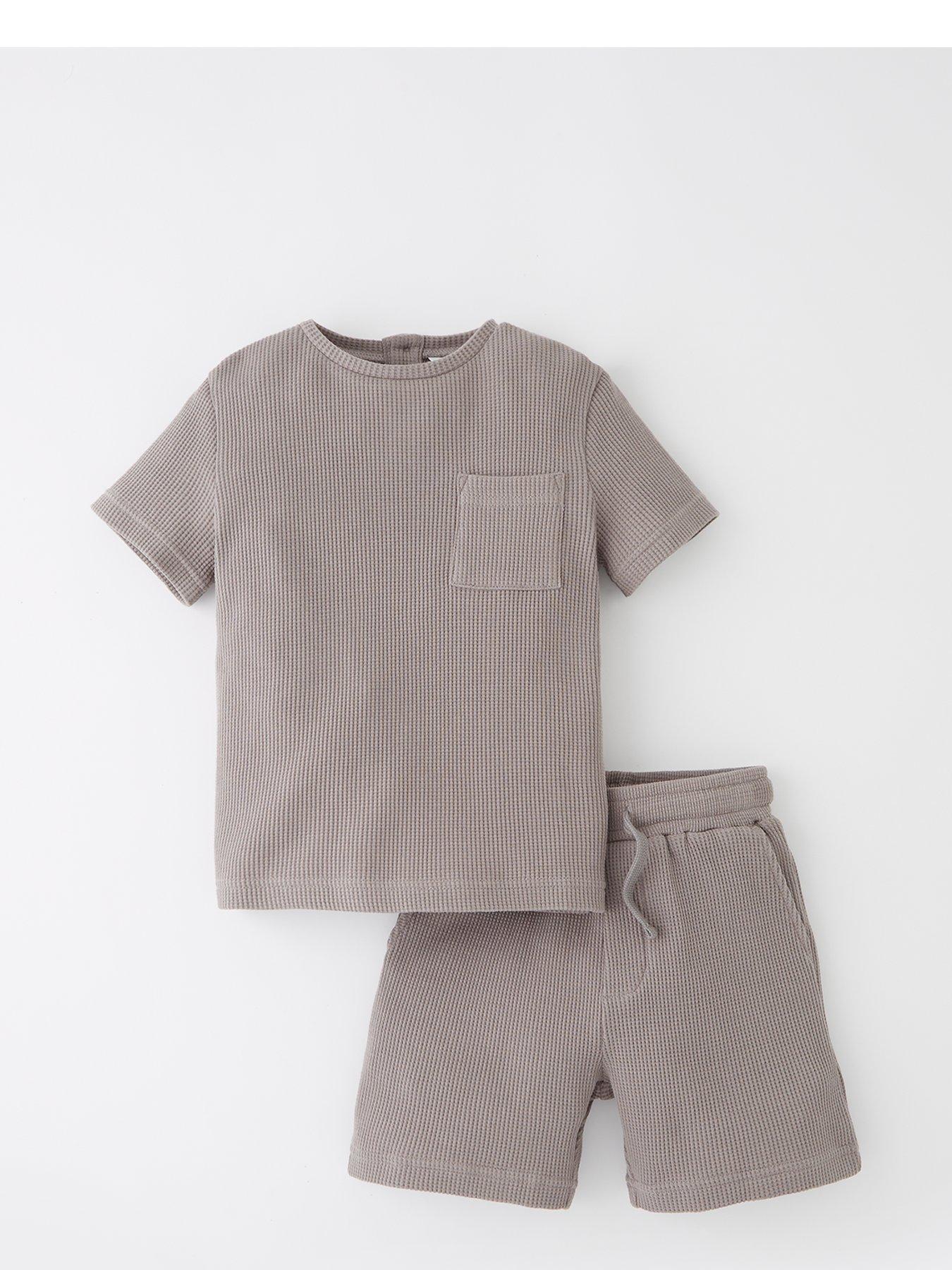 mini-v-by-very-boys-short-sleeve-pocket-waffle-t-shirt-and-short-set-navy