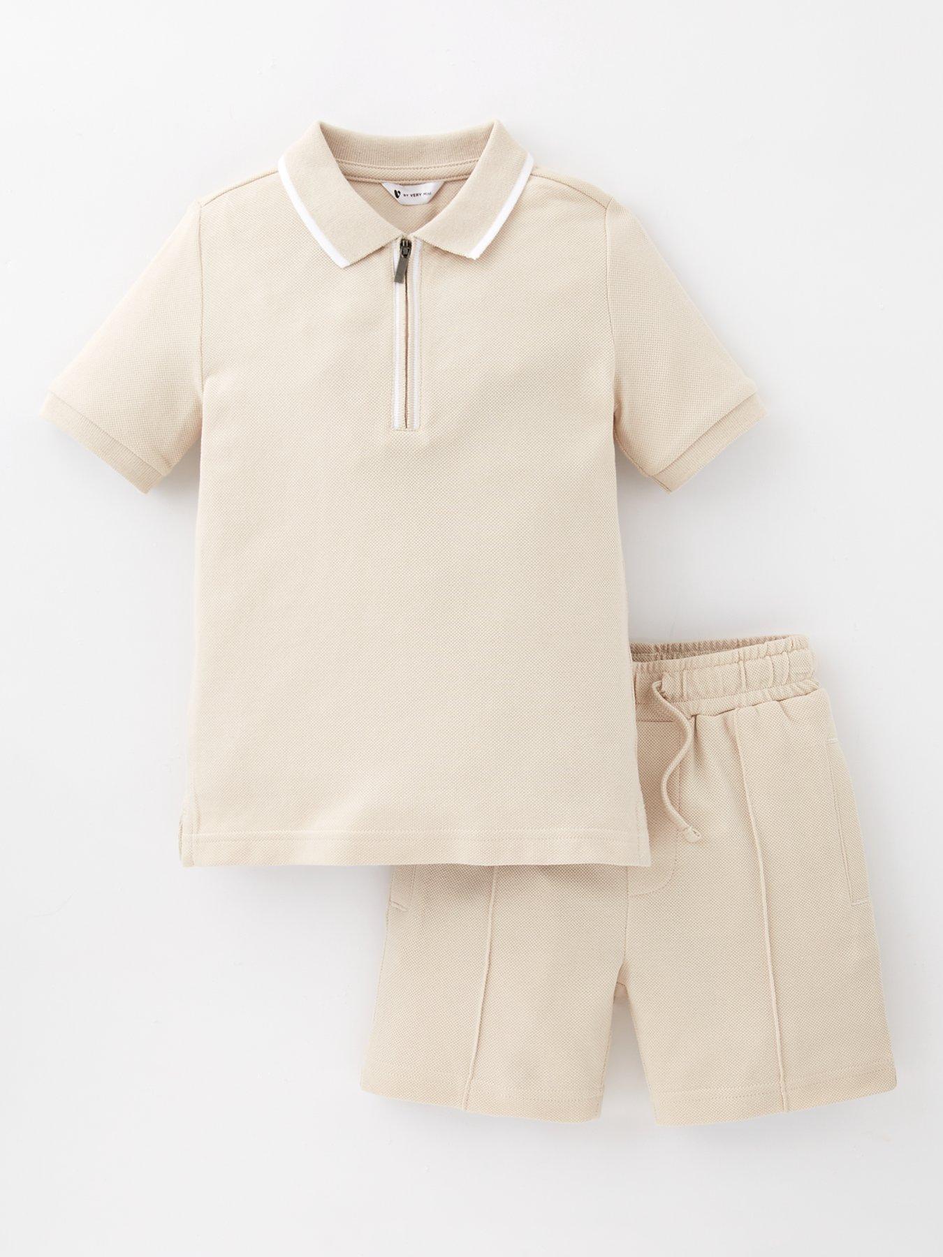 The Very Collection Boys Pique Polo And Short Set - Stone - Multi