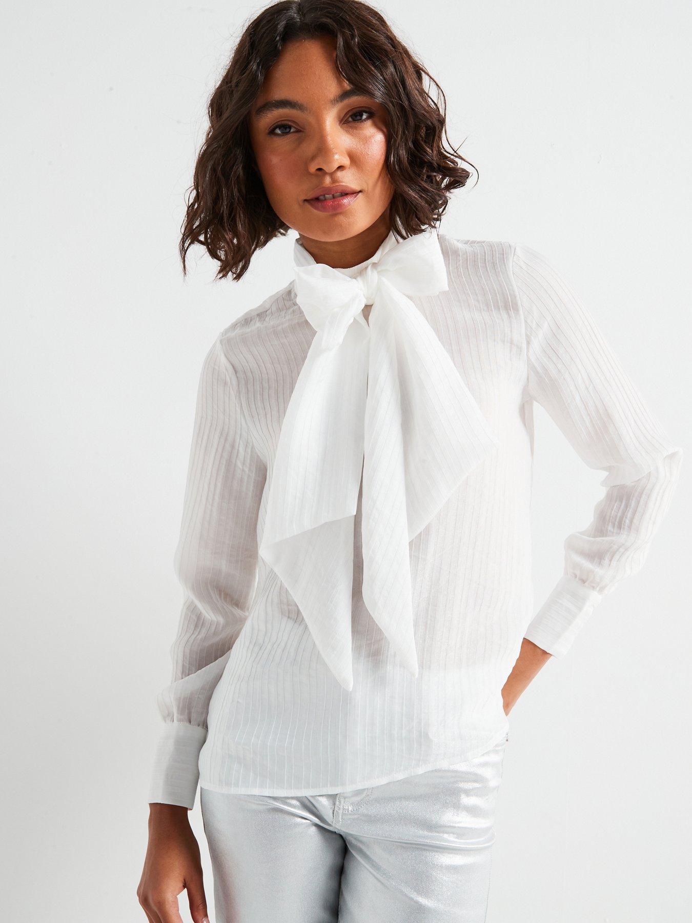 undefined Long Sleeve Bow Collar Shirt - White