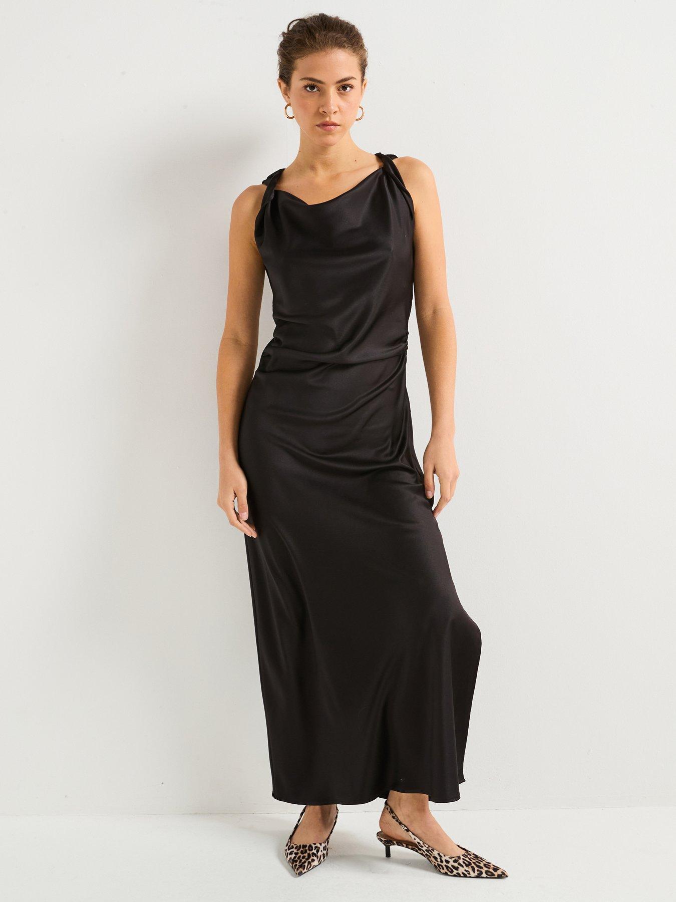 undefined Cowl Neck Midi Dress - Black