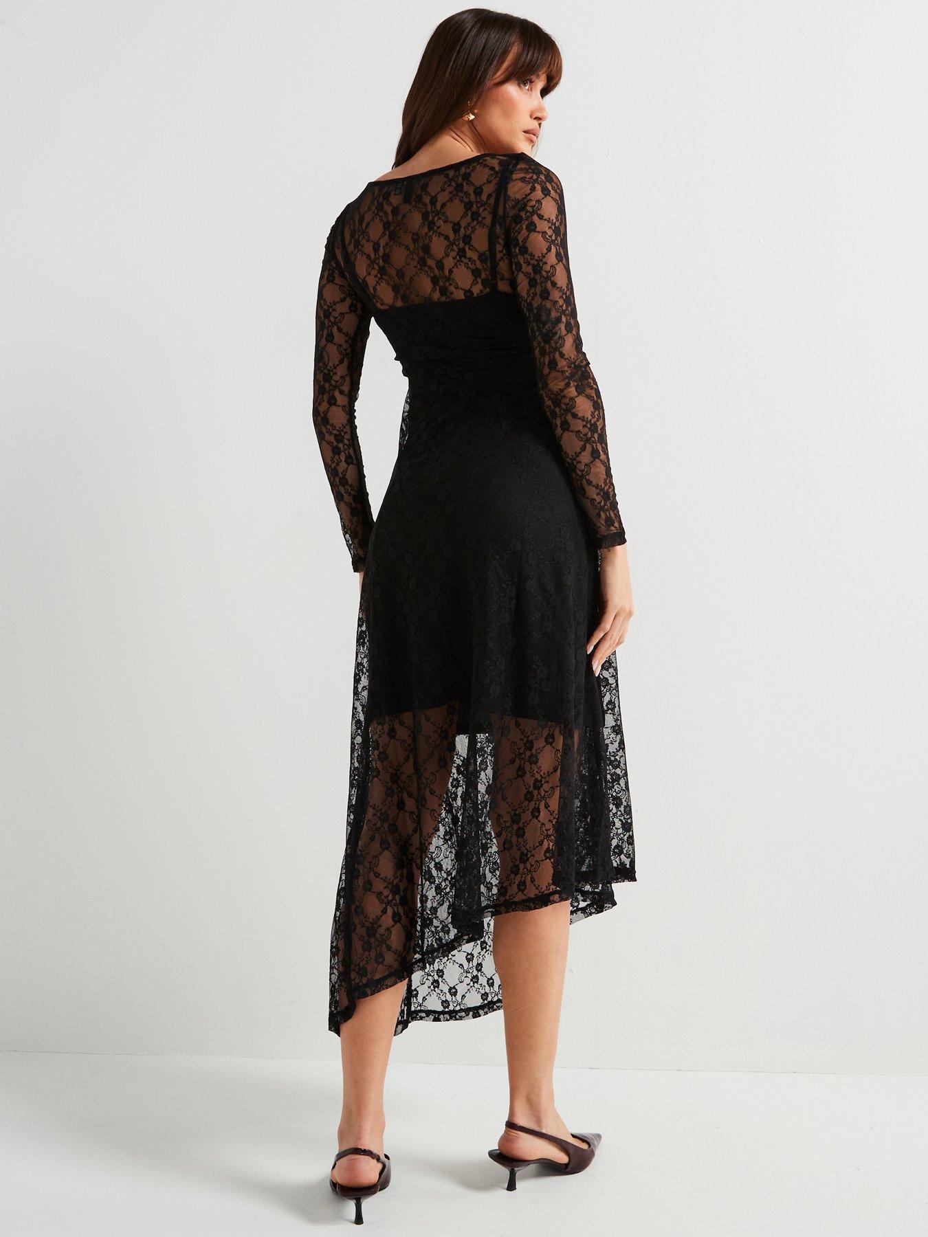 Vero Moda Brooke Long Sleeve Jersey Lace Dress - Black | Littlewoods
