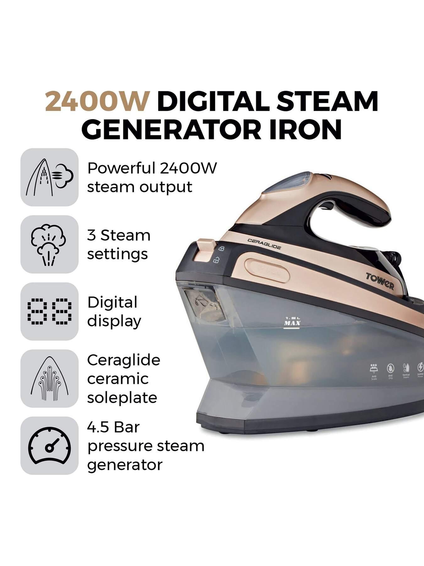 Image 2 of 7 of Tower T22024GLD Ceraglide 2400W Steam Generator - Champagne Gold &amp; Black