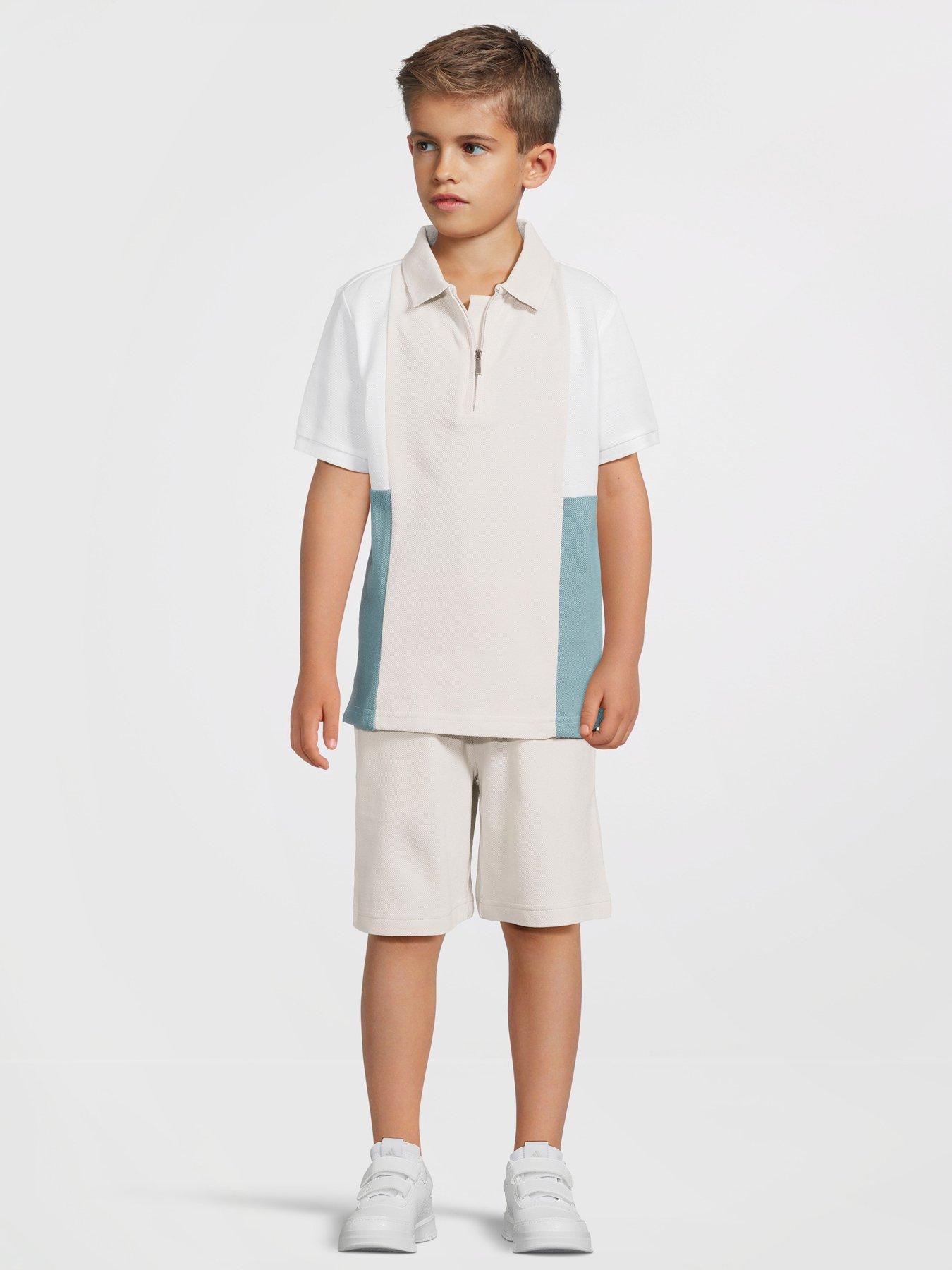 image of v-by-very-boys-polo-cut-and-sew-t-shirt-and-short-set-multi