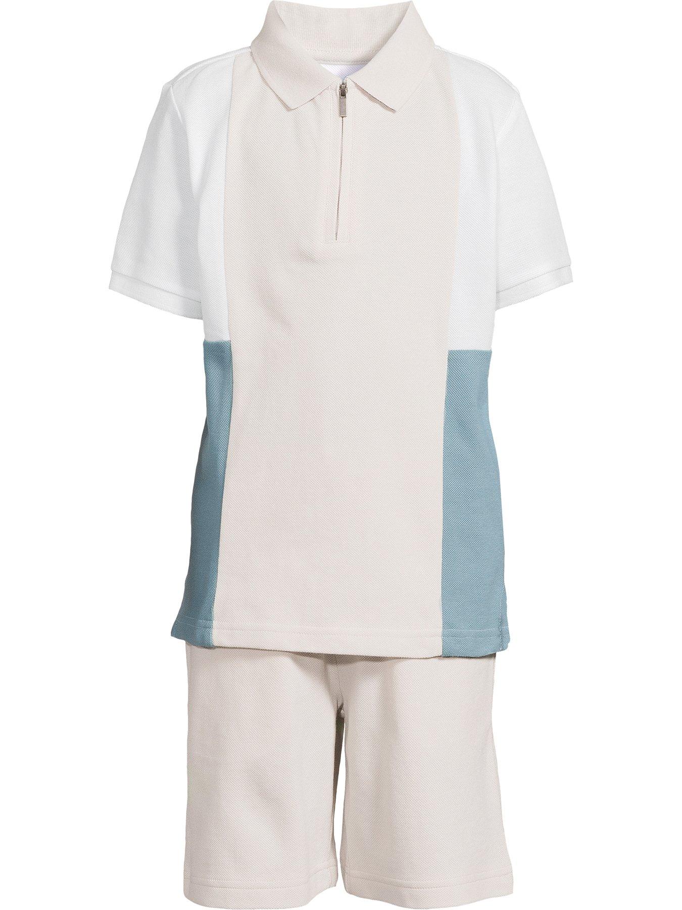  image of v-by-very-boys-polo-cut-and-sew-t-shirt-and-short-set-multi
