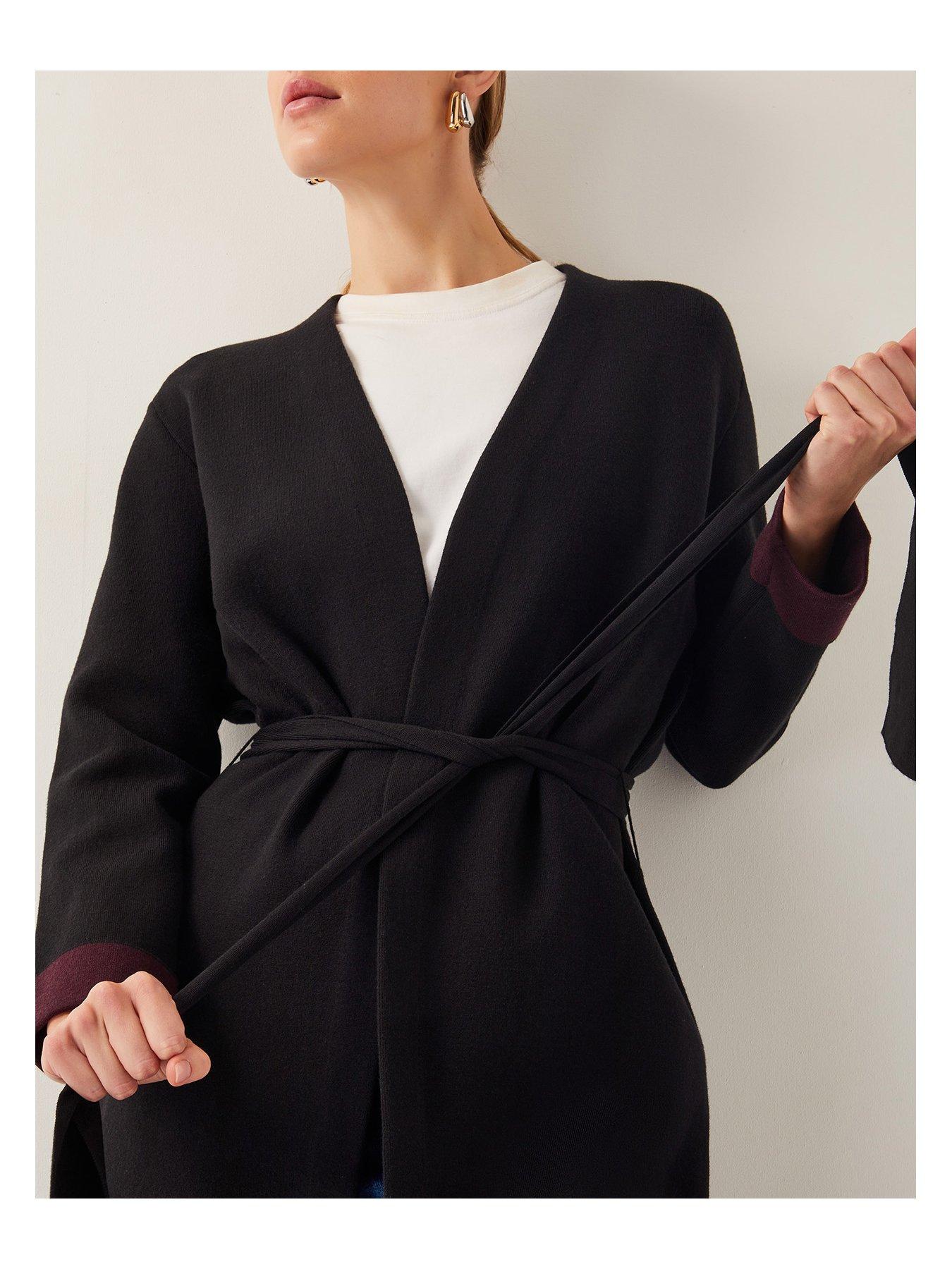  image of monsoon-beta-belted-longline-coatigan-black