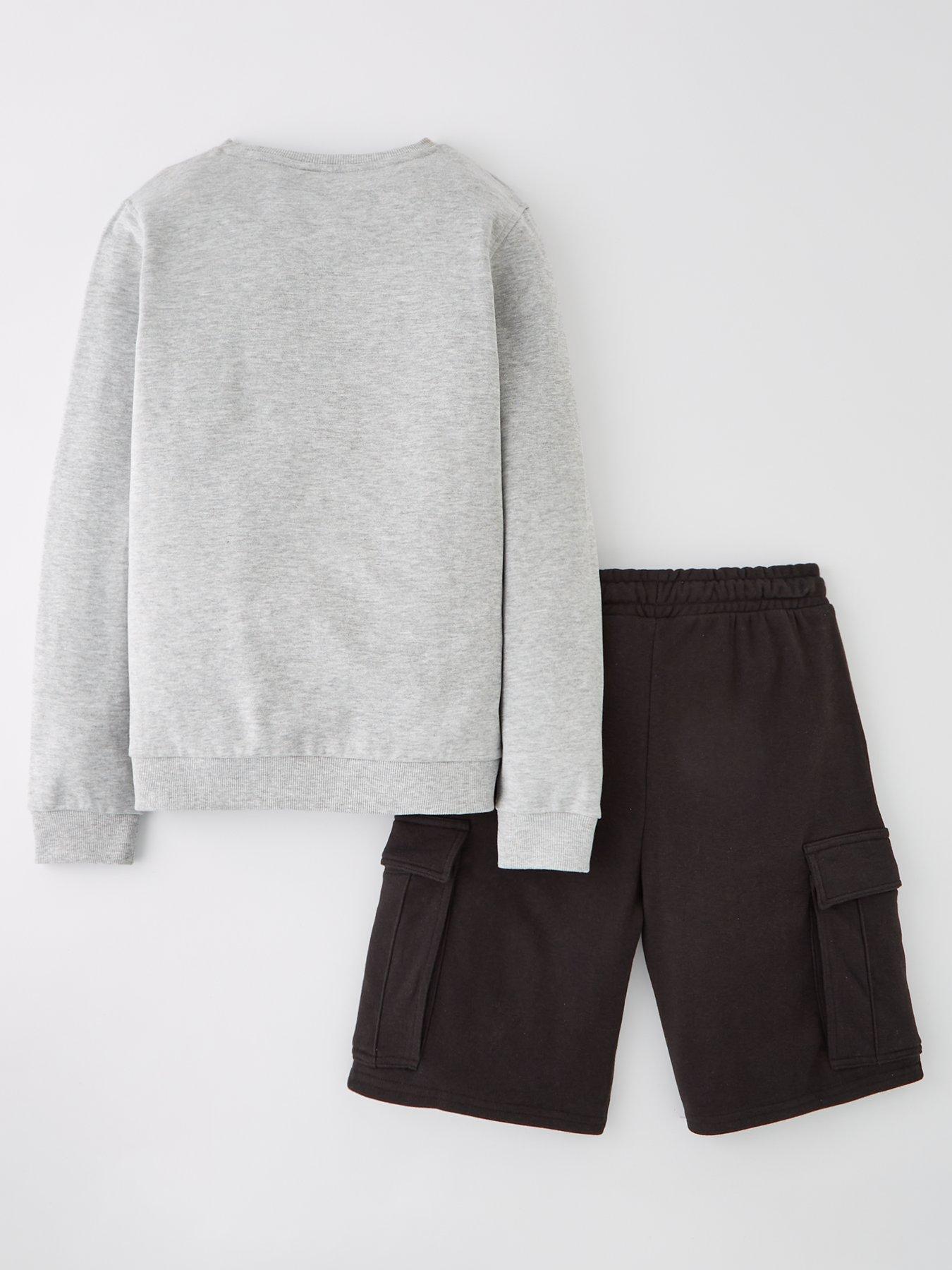  image of v-by-very-boys-sweat-top-and-short-set-grey-marlnavy