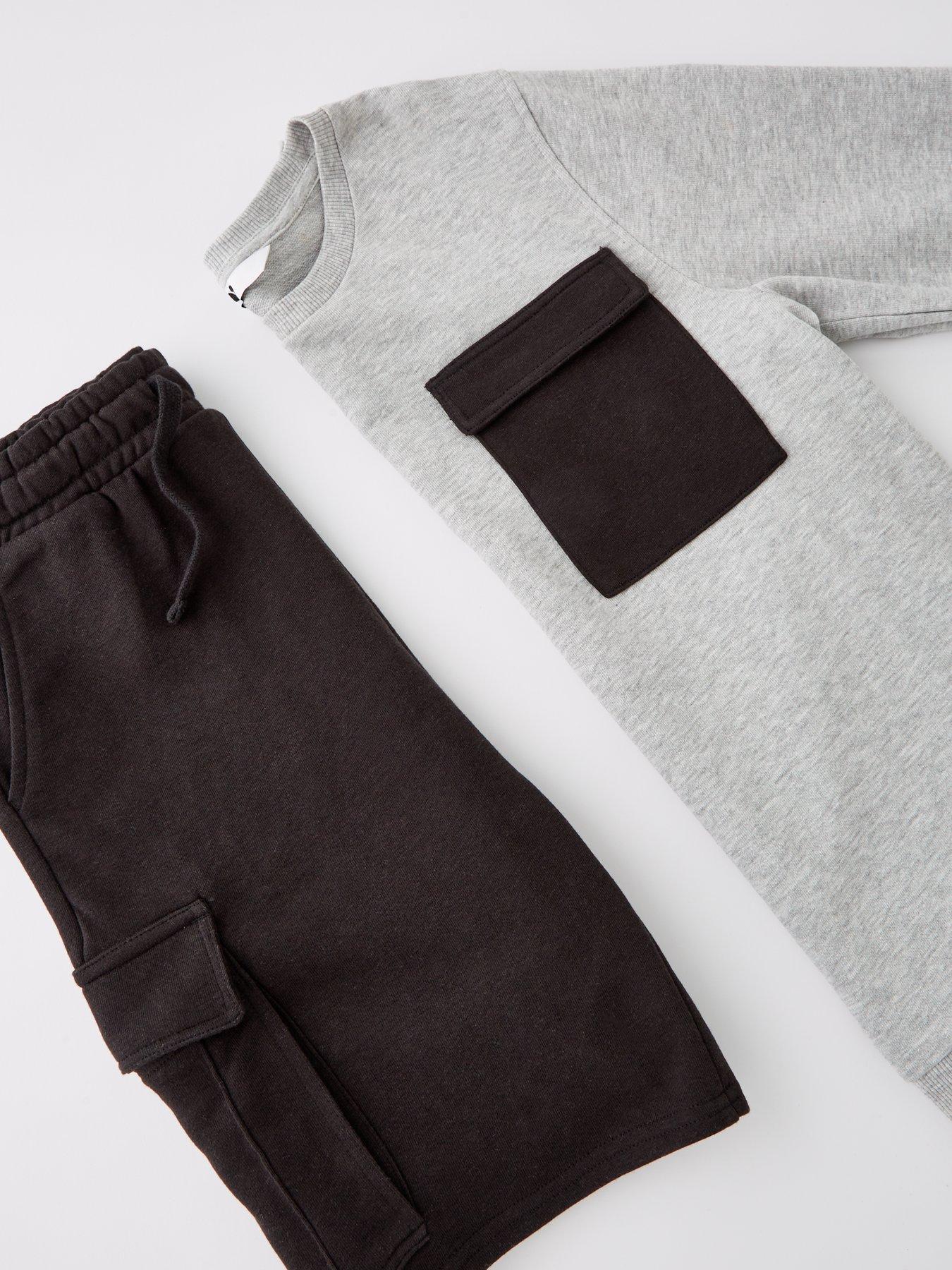  image of v-by-very-boys-sweat-top-and-short-set-grey-marlnavy