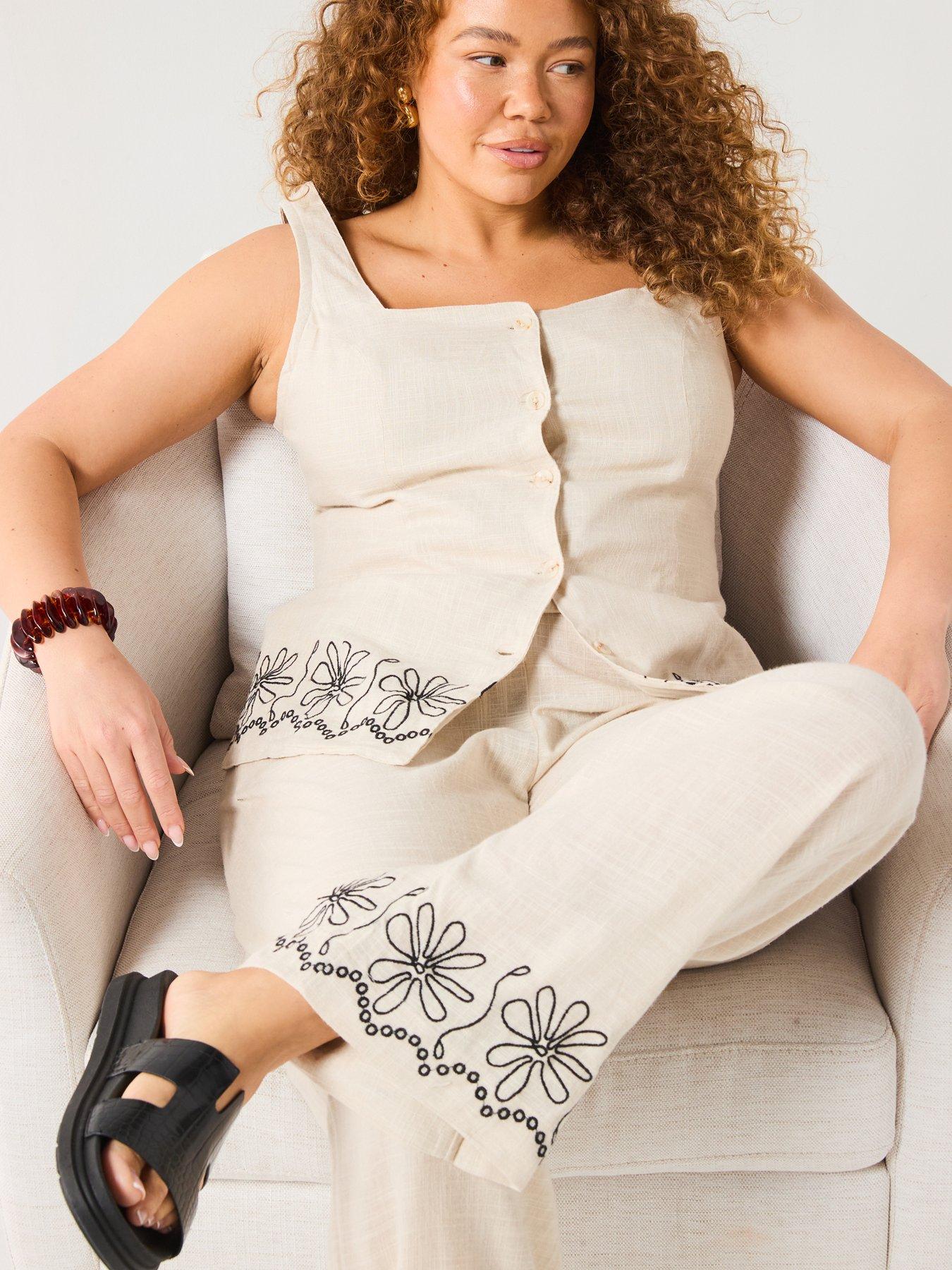  image of v-by-very-curve-embroidered-hem-linen-waistcoat