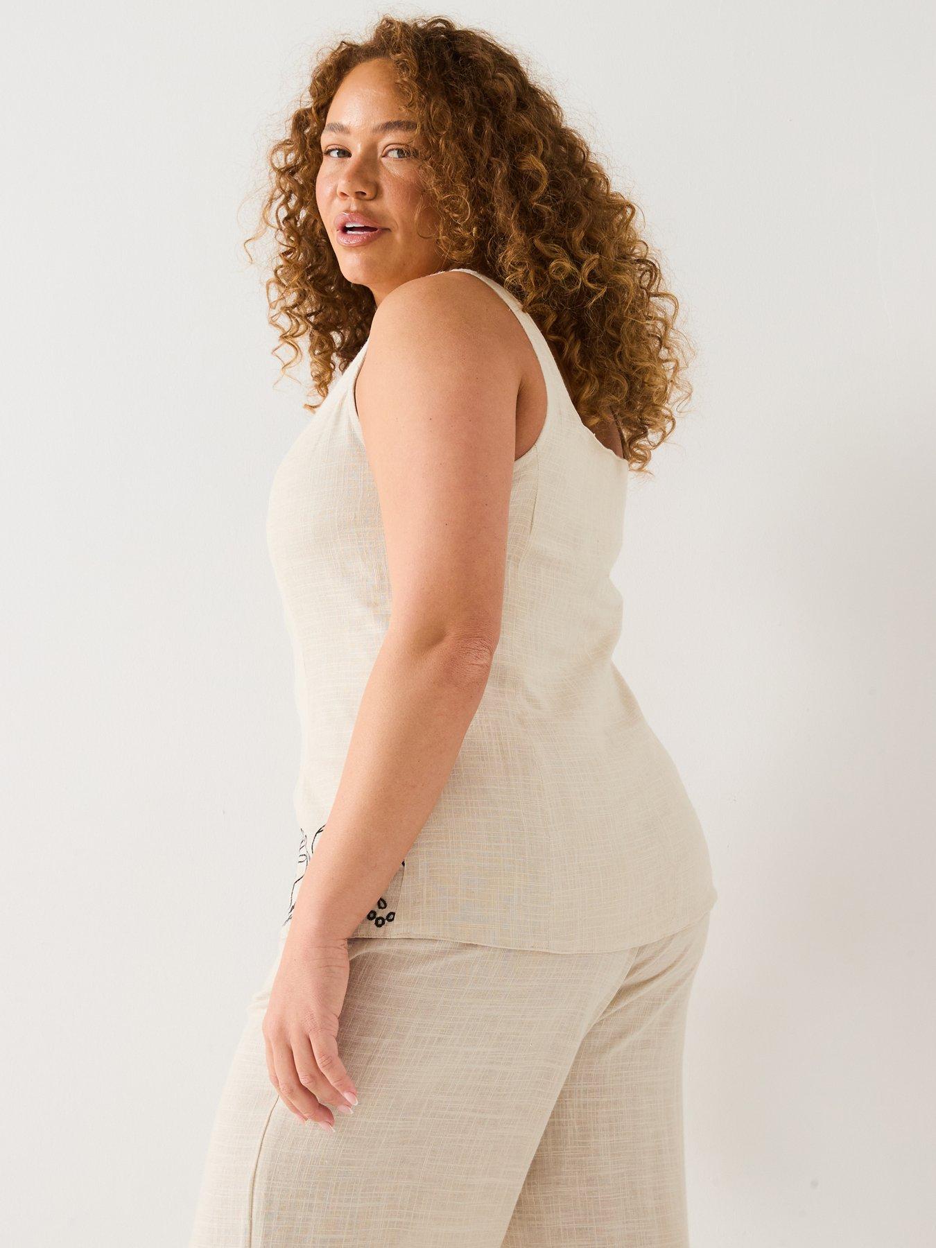  image of v-by-very-curve-embroidered-hem-linen-waistcoat